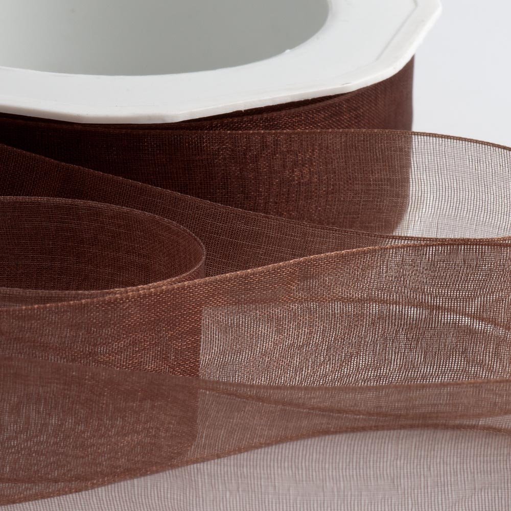 Italian Options Organza Chiffon Ribbon, Sheer Organza Ribbons for Gift Wrapping, Presents, Crafting, Wedding, Flower Bouquets, Birthday, Decorations, Décor, 7mm x 50 Metre Roll, Brown