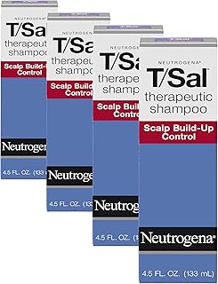 Neutrogena T/Sal Therapeutic Dandruff Shampoo,Scalp Build-Up Control,3% Salicylic Acid,Psoriasis Treatment,Seborrheic Dermatitis Shampoo,Clears Flakes,Fragrance Free,4.5 fl oz,(Pack of 4)
