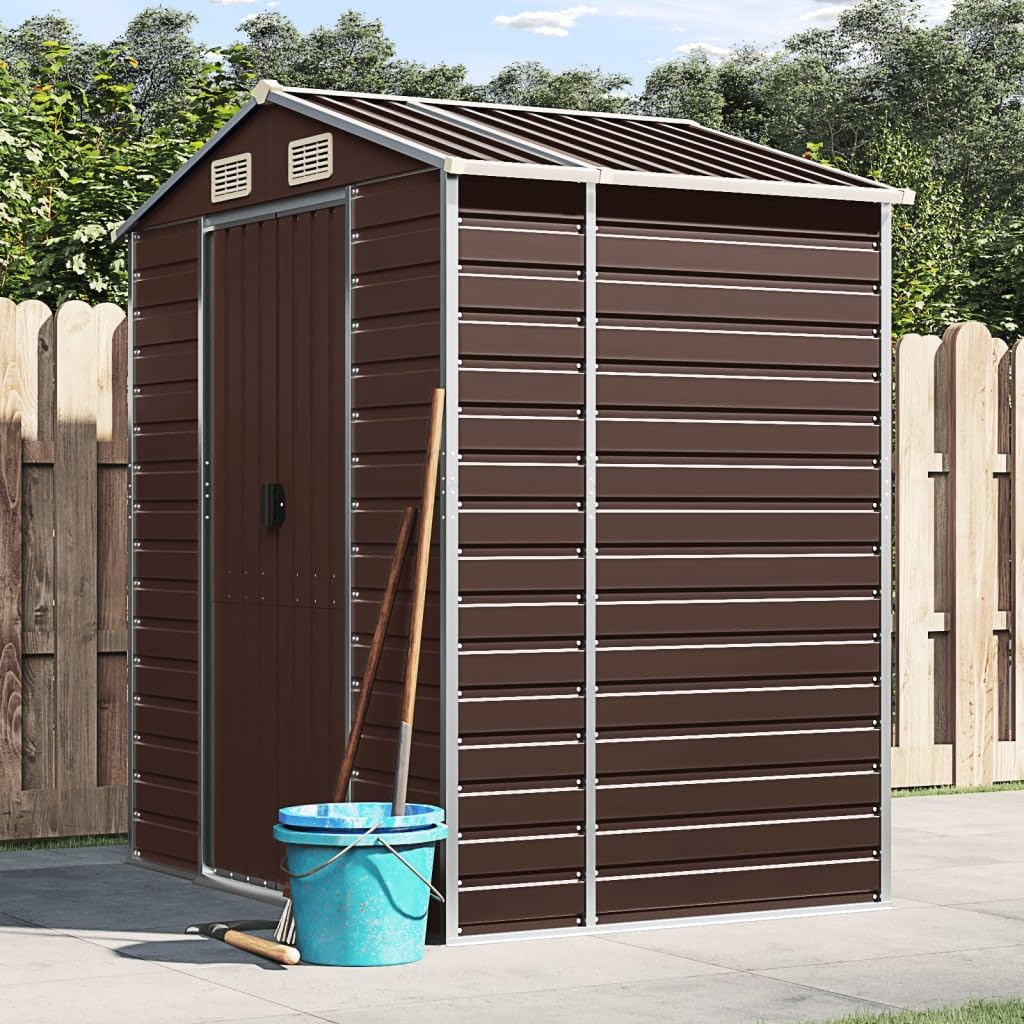 Capanno Attrezzi Da Giardino DJEKA In Acciaio Zincato Marrone 191x130x198 Cm - Casetta Per Legna E Attrezzi