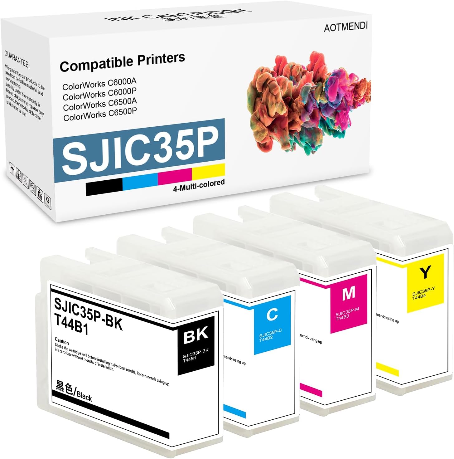 SJIC35P Ink Cartridge T44B1 T44B2 T44B3 T44B4 Replacement for SJIC35P Ink Cartridge Set of ColorWorks C6000Au C6000Pu C6500Au C6500Pu Printer (4-Pack 80ml)