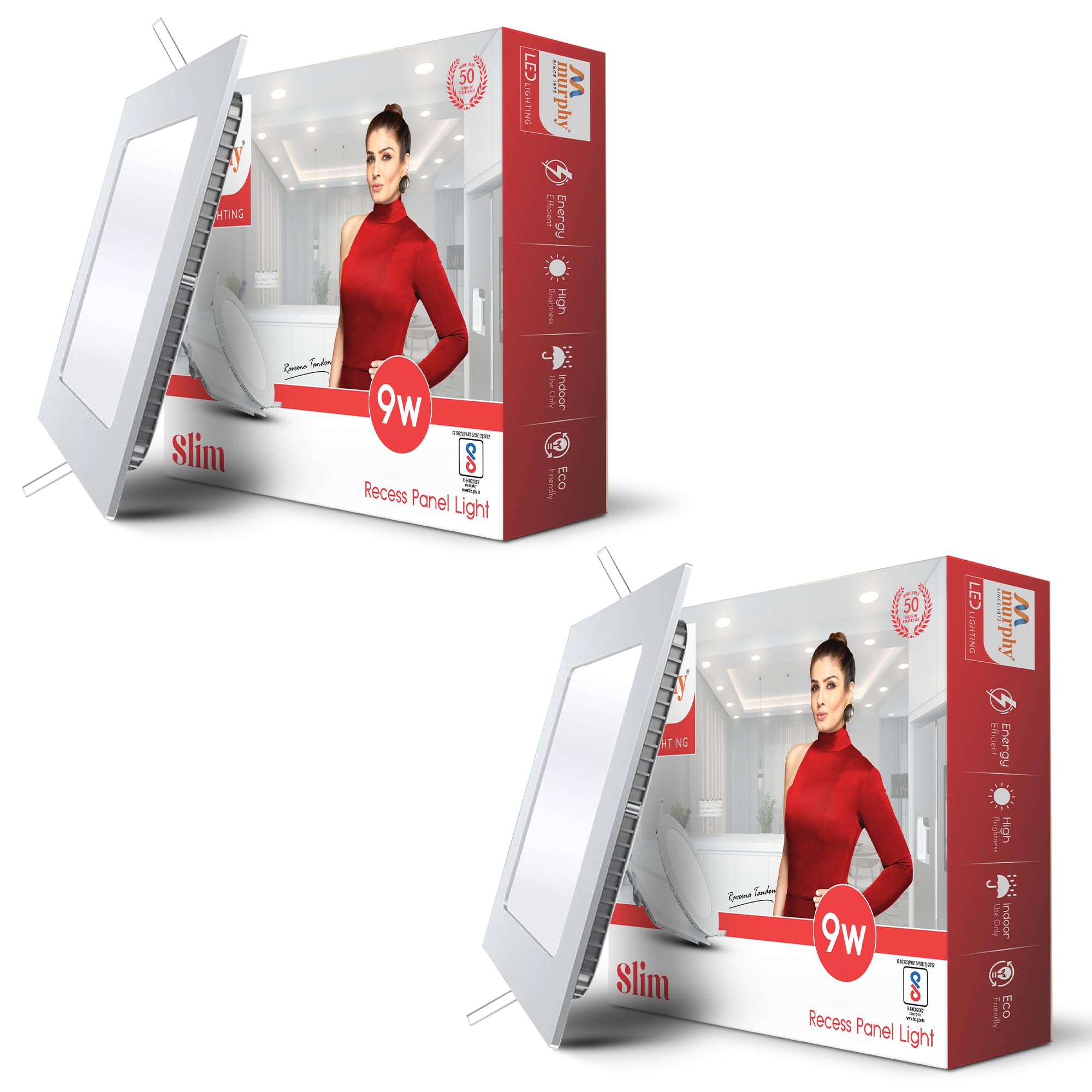 Murphy 9-Watt Slim Square LED Panel Ceiling Light (Warm White, Pack of 2)