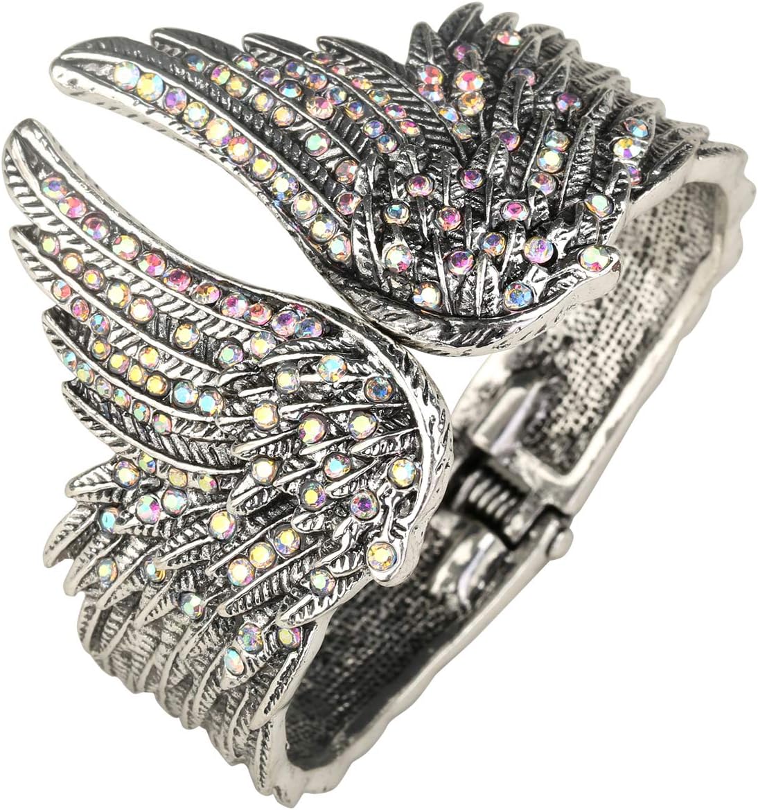 YACQWomen's Guardian Angel Wings Hinged Bangle Bracelets Fit Wrist Size 6.5 to 7.5 inch - Lead & Nickle Free - Women Girls Biker Jewelry - Costume Accessories