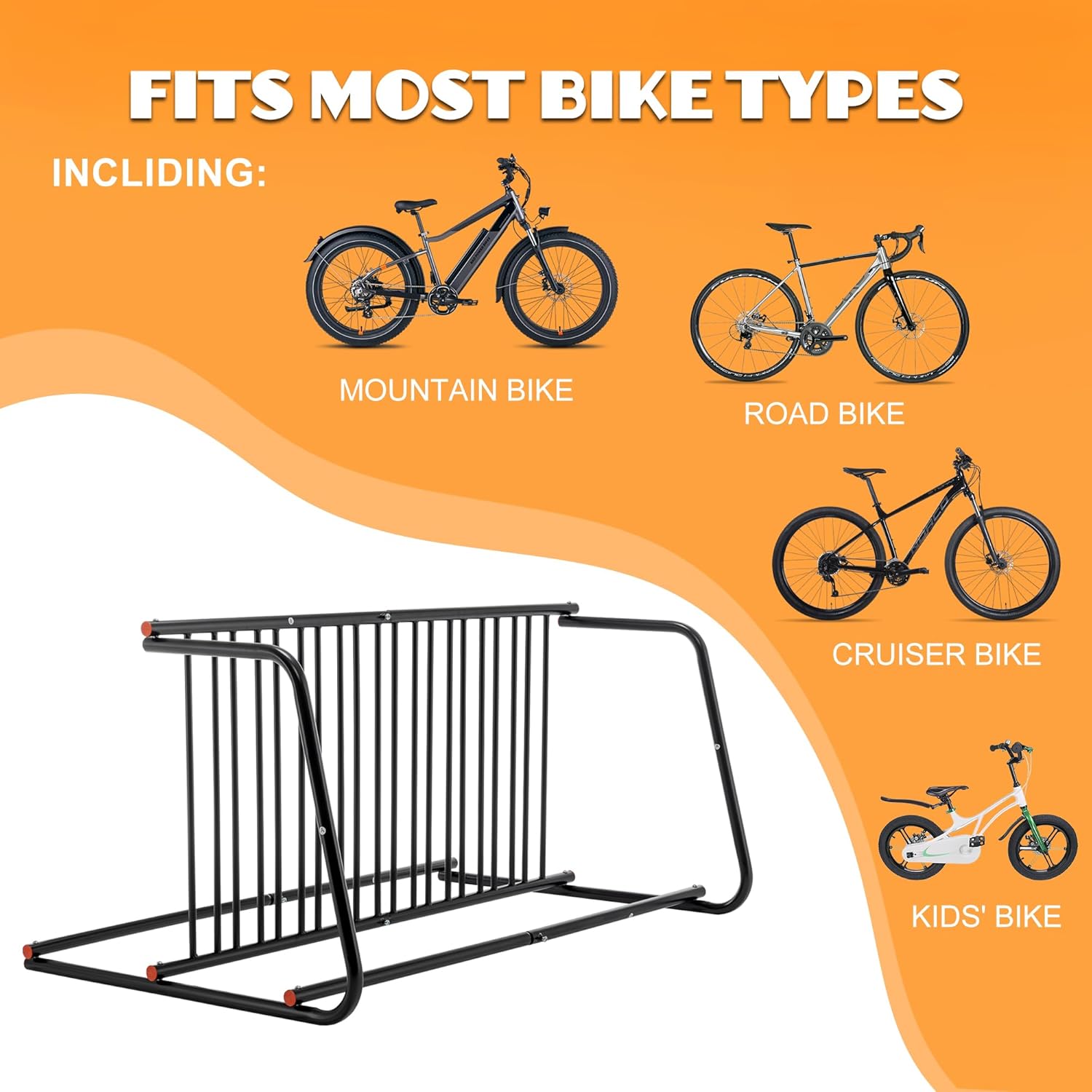 Floor Bike Rack, 60" Double-Sided Grid Bike Rack Stand, 10-Bike Freestanding Bicycle Storage Holder for Outdoor Garages Streets Yards Bike Events