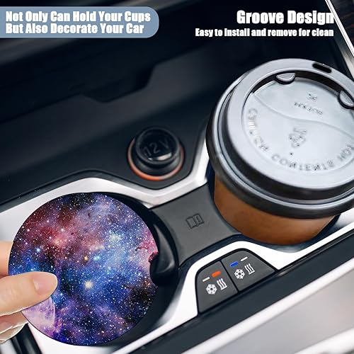 Miniatura 5 de Posavasos para automóvil, posavasos de cerámica absorbente de espacios de galaxia morada, paquete de 2, posavasos para portavasos de automóvil,