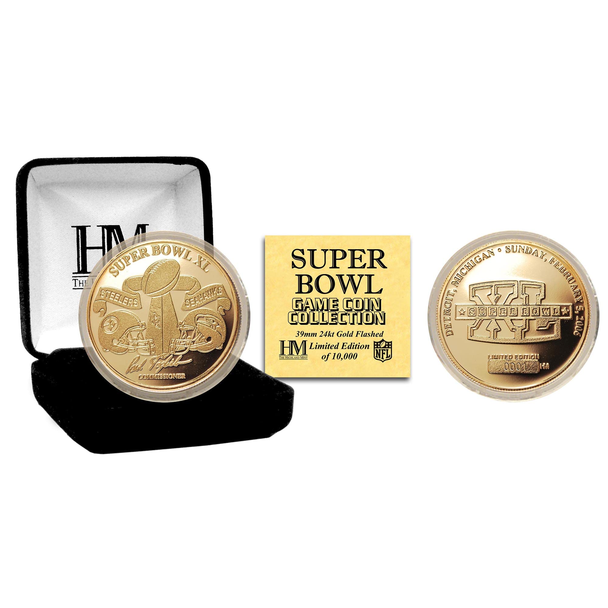 The Highland Mint NFL Super Bowl XL Gold Flip Coin 24KT