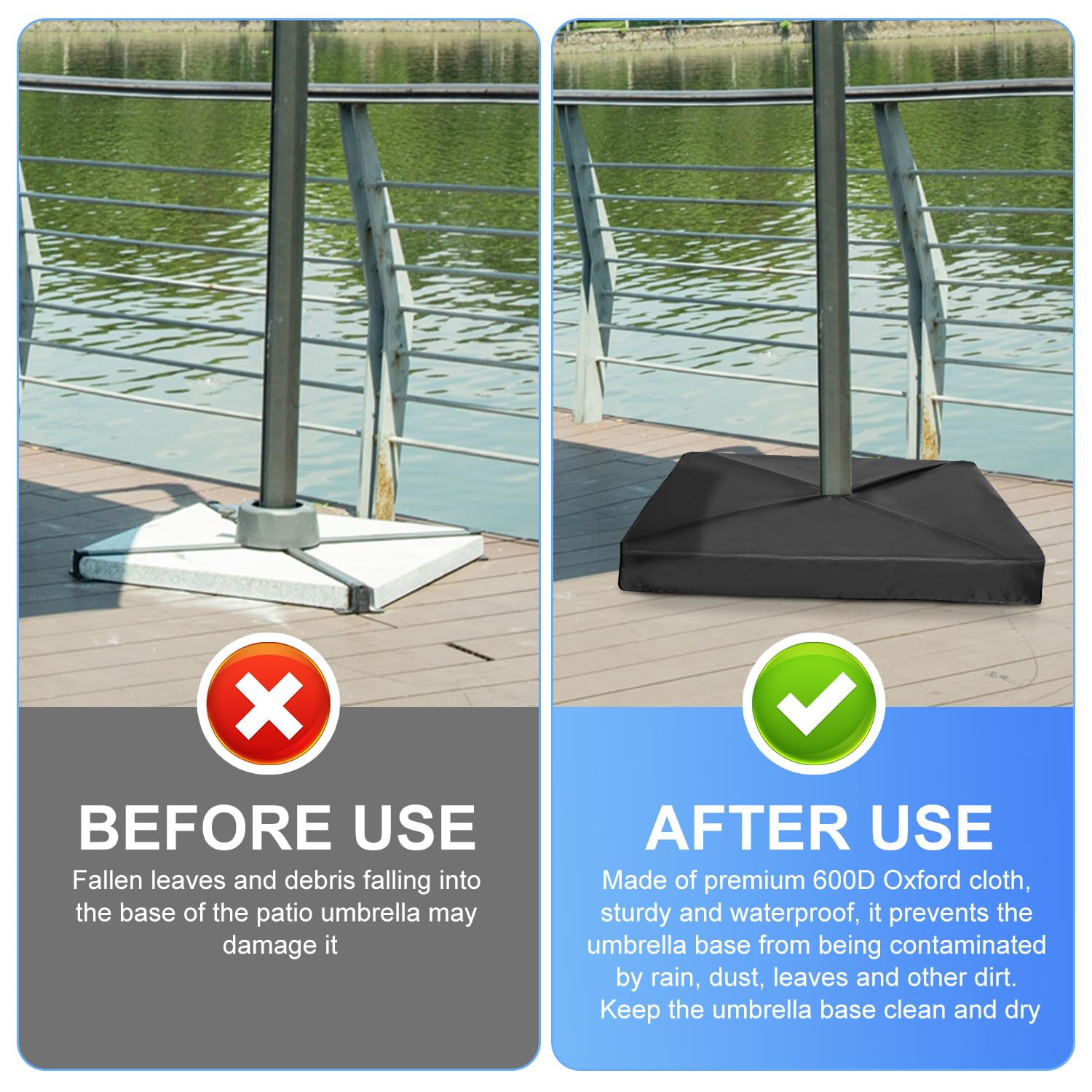 Patio Umbrella Base Cover, 30x30x5 Inch Oxford Cloth Square Waterproof Weight Outdoor Umbrella Stand Base Cover with Storage Bag for Yard Poolside Garden Beach Table Use : Patio, Lawn &