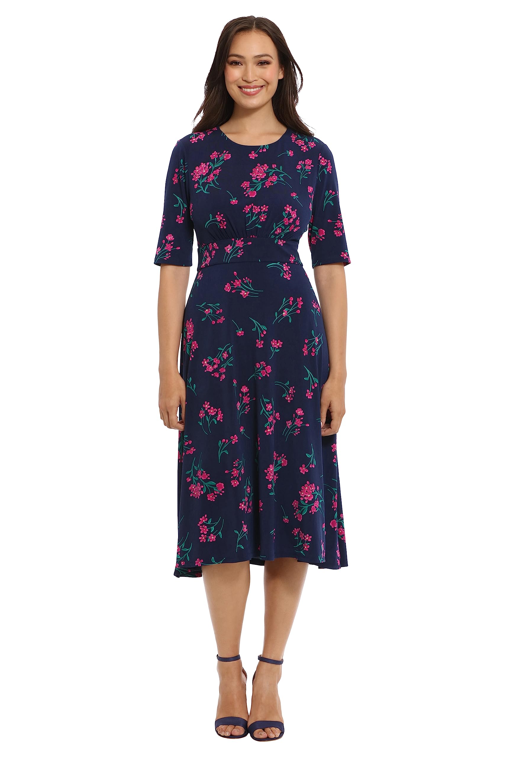 London Times Women's Dresses Inset Waist Midi Dress Career Office Occasion Guest of