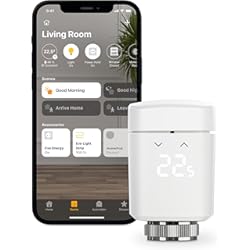 Termostato Inteligente Bomba De Calor Eve Thermo - Válvula Inteligente de radiador con Pantalla LED, Control automático de Temperatura, no Necesita Pasarela, Controles táctiles Integrados, Bluetooth, Apple HomeKit, Fabricada en Alemania