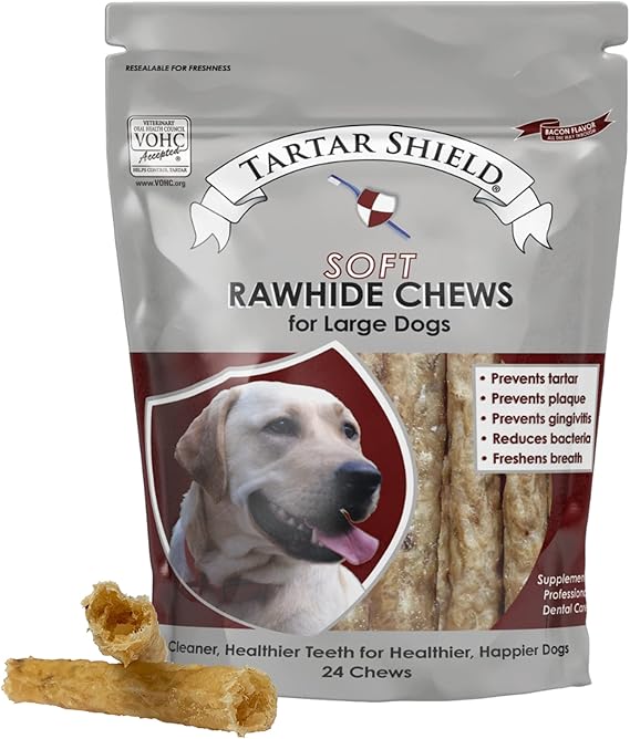 Tartar Shield Soft Rawhide Chews Safe Dental Treats for