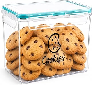4.4 Qt Cookie Jar with Airtight Lid, Large Clear Plastic Food Storage Container, Cookie Carrier for Countertop & Pantry, Bread, Donuts, Cupcakes, Meal Prep and Snacks