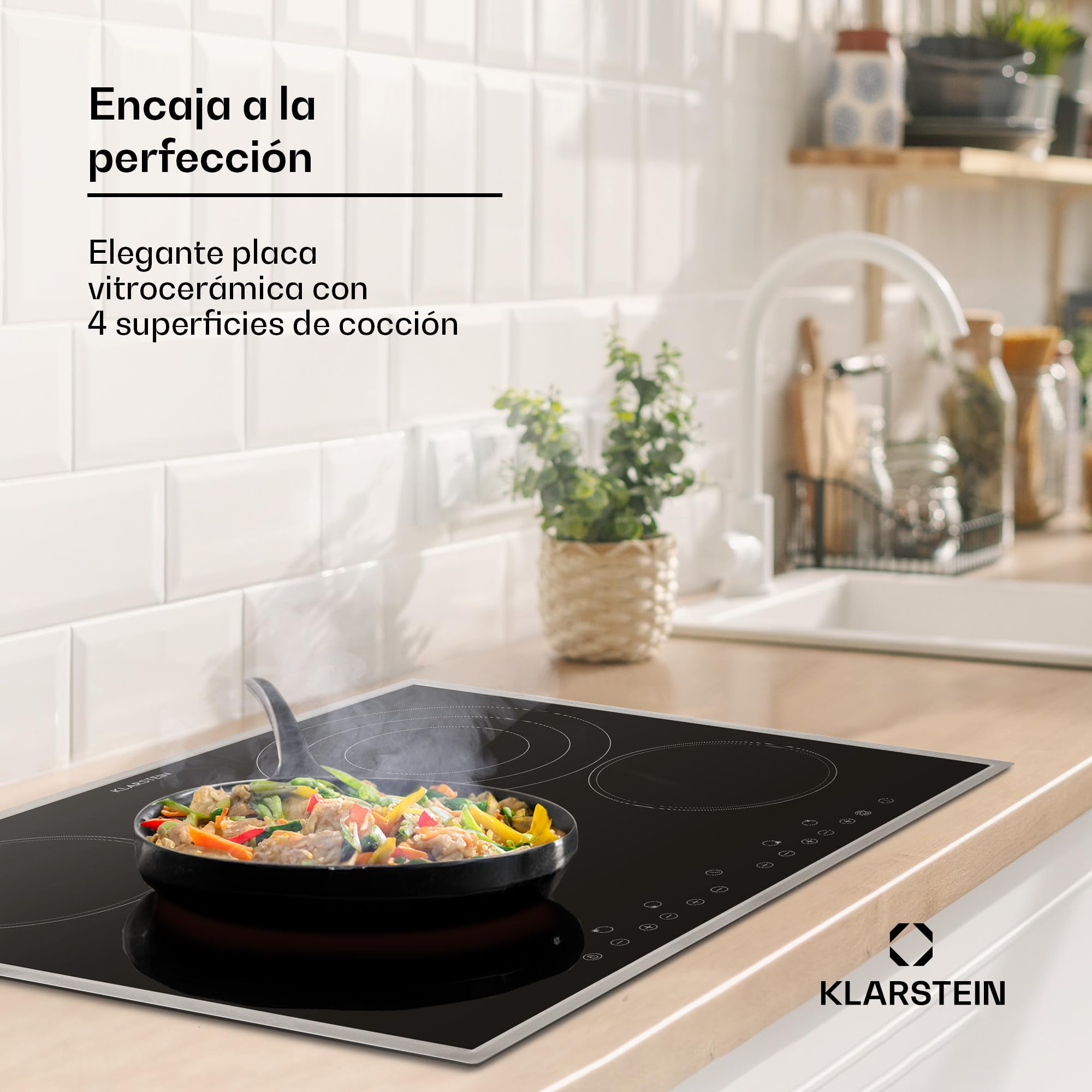 Klarstein Płyta ze szkła ceramicznego, Płyta do zabudowy z 4 polami, 6500 W elektryczna do gotowania, Nowoczesna ceramiczna, ceramiczna z 4 polami, do zabudowy