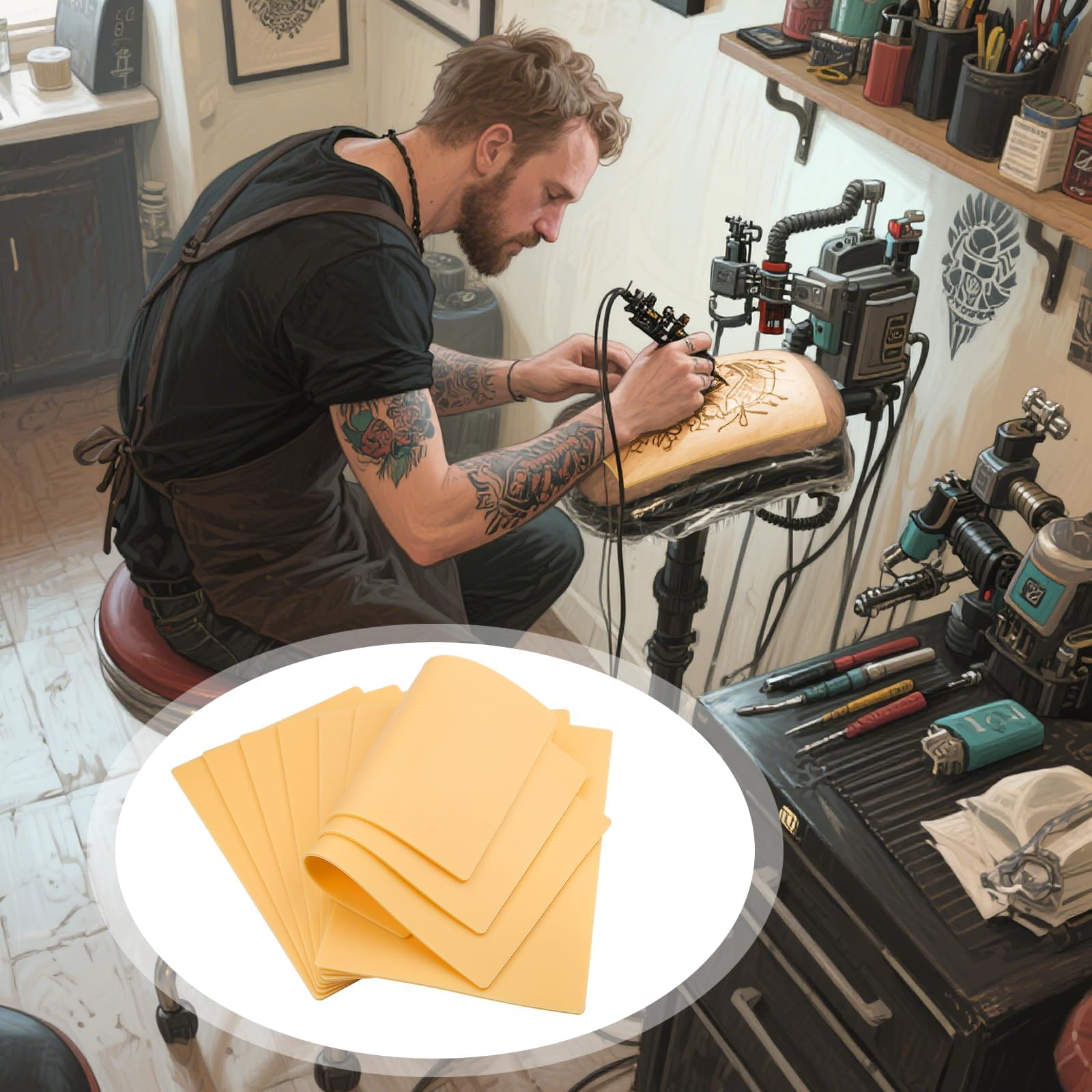 200 x 297 mm A4 Peau Synthétique Tatouage 3mm de Pratique 5 Pièces Fausse Peau Tatouage pour Débutants et Artistes Kit Tatouage Teint