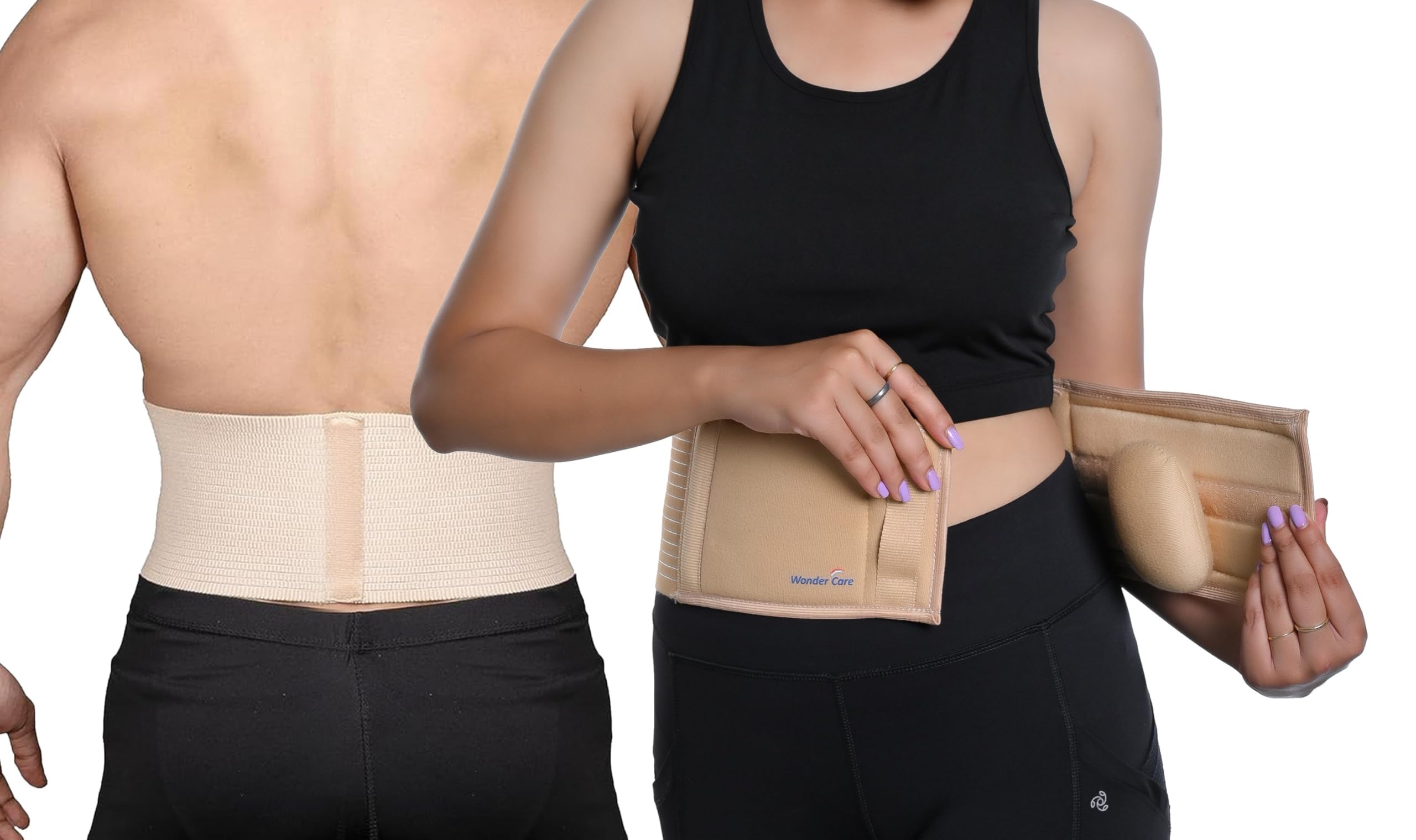 Wonder Care- Umbilical Hernia Support Belt Abdominal Binder for Belly Button Hernias or Navel Hernias, pain relief Brace, Beige (M, 32"-36")