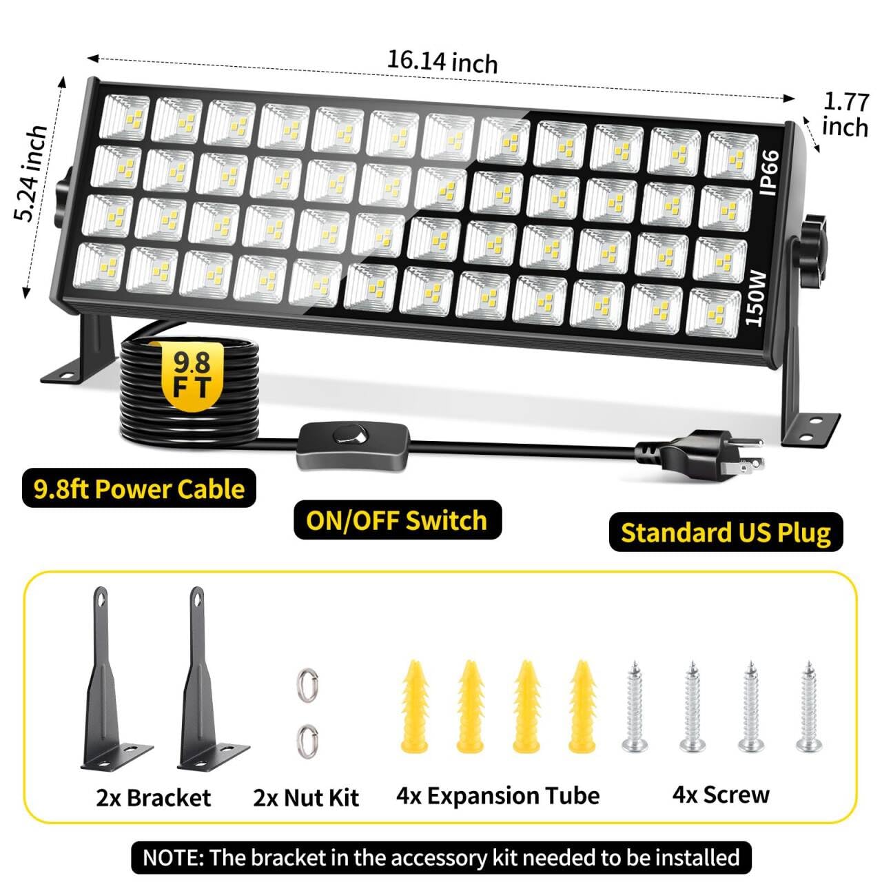 150W LED Shop Light 18000LM Ultra Brighter Plug in Garage Light with 9 84FT Power Cord and On — view 6