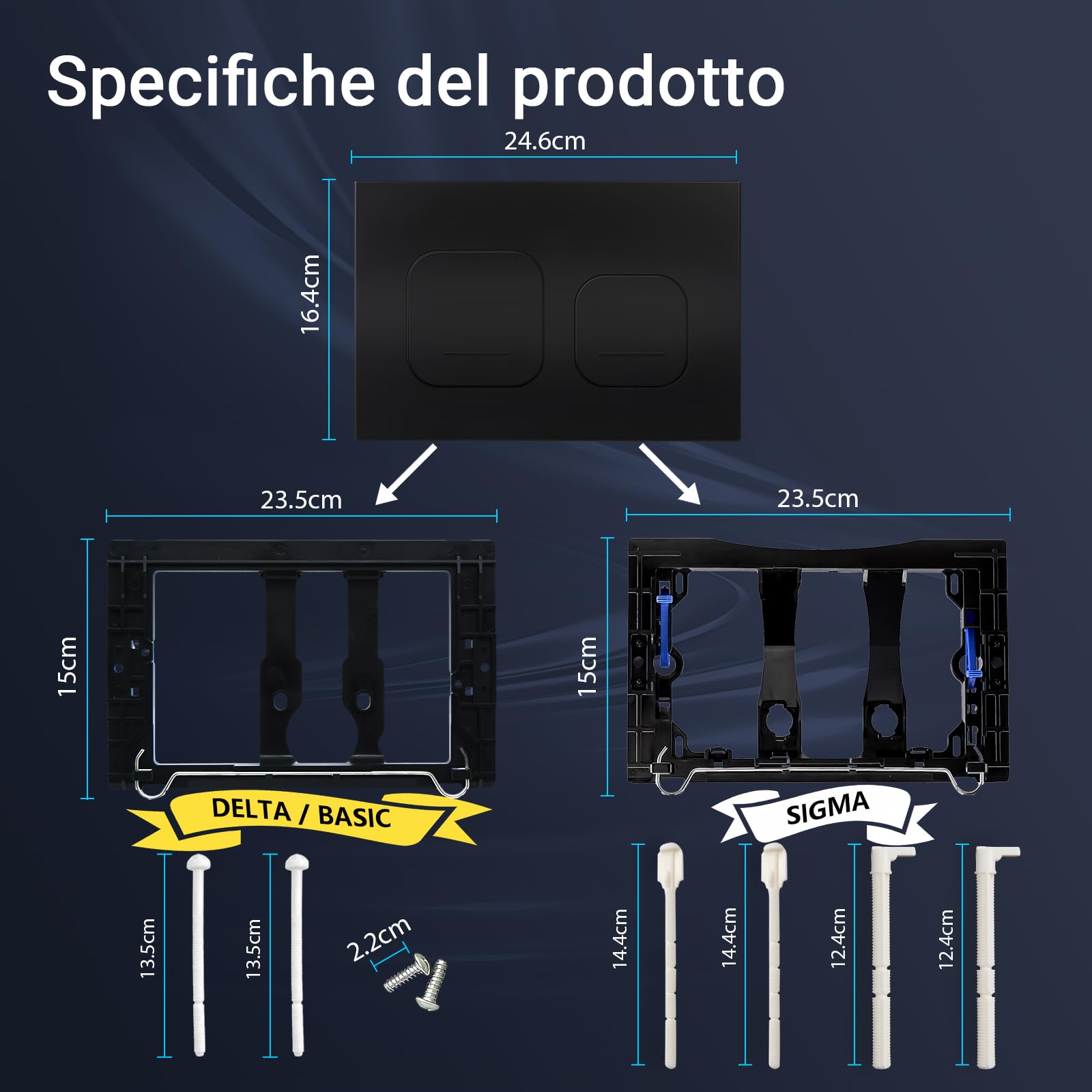 Empyreal Placca di scarico WC Compatibile con Geberit Duofix Sigma e Delta|115610001 Scivolo per pastiglie pulitrici|Doppia scarico|246 x 164 mm（Nero Opaco）