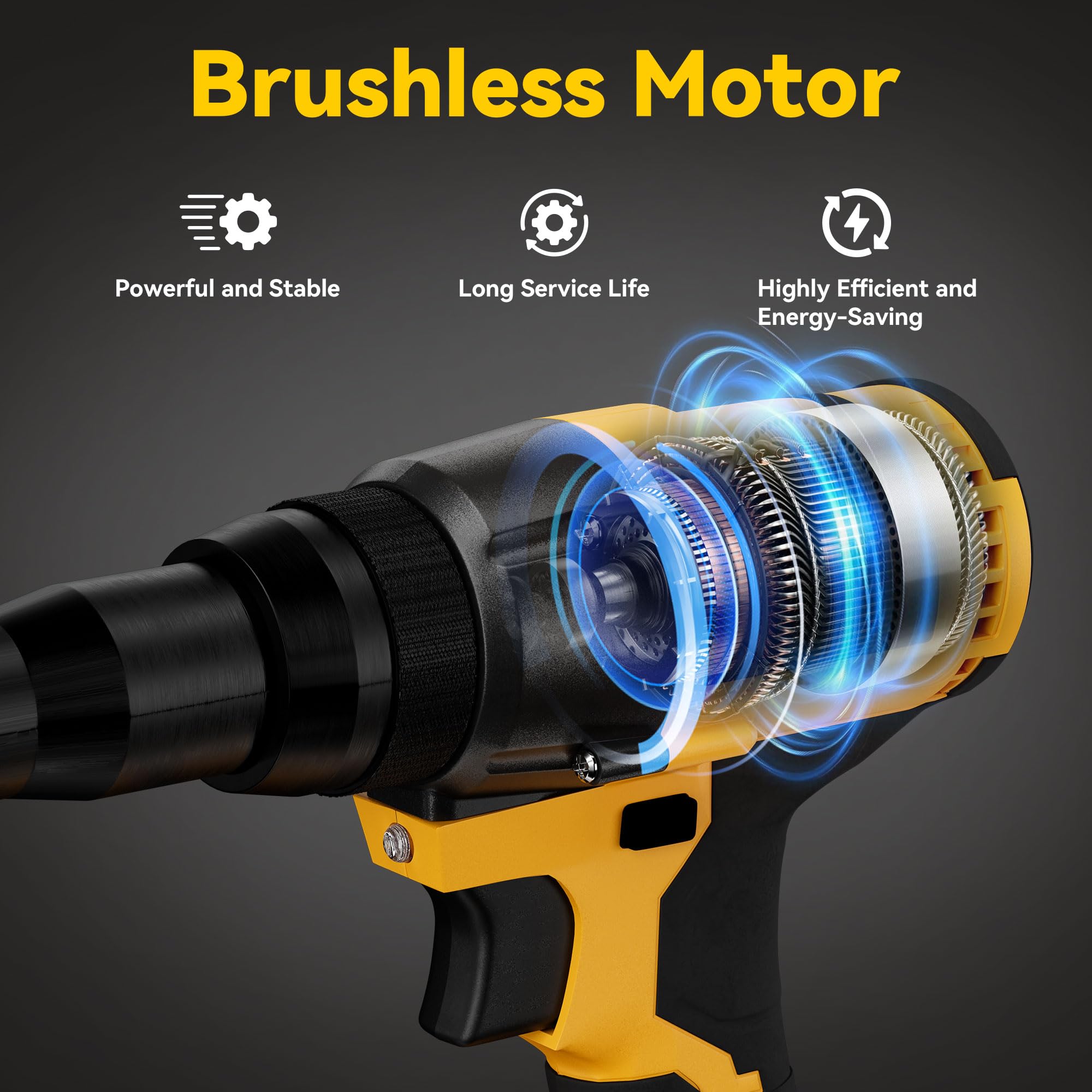 Kit di strumenti per dadi rivetti senza fili compatibile con batteria Dewalt da 20 V (solo strumento), pistola per rivetti senza spazzole senza fili con 3 dimensioni (1/8", 5/32", 3/16") Rivetti e