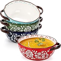 Vista 1 de Juego de 4 tazones de sopa de cerámica con asas, 24 oz para sopa de cebolla francesa, juego de tazones apilables surtidos para chile, sopa, guiso