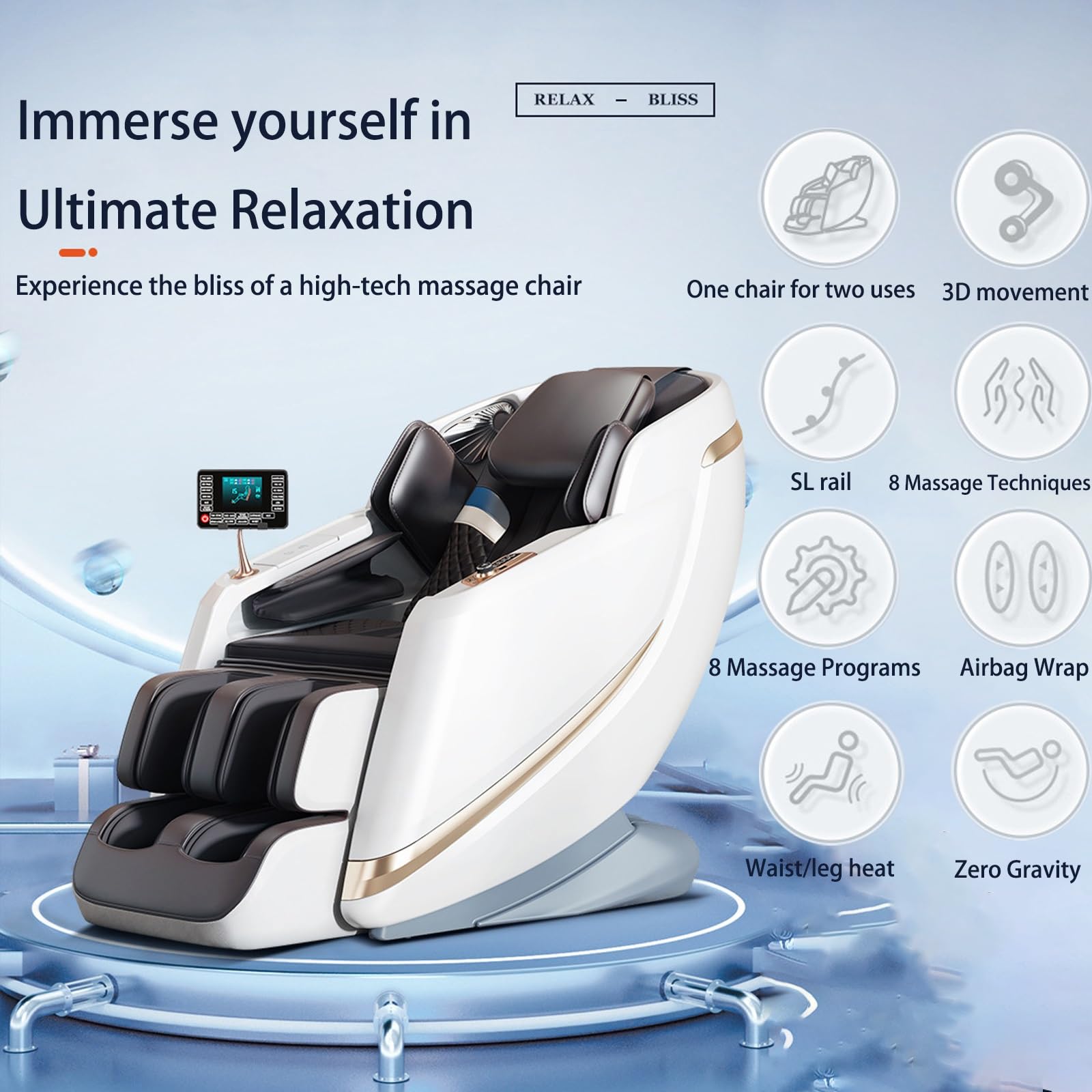Sillón de Masaje 3D, Sillón de Masaje Inteligente para Dormir Airbag Pantalla Táctil Conexión Bluetooth Viajar Casa Oficina(Purple)