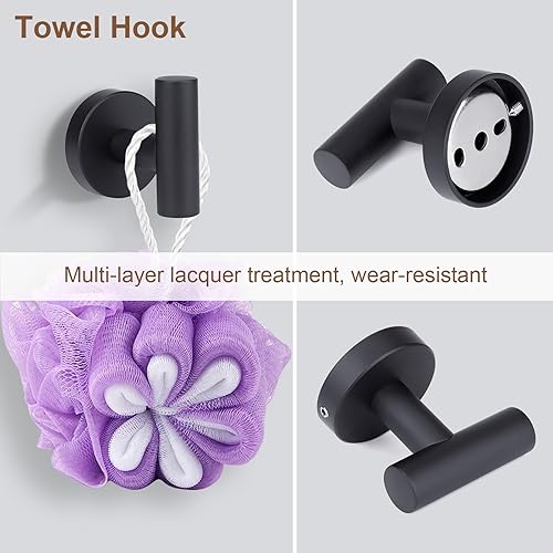 Miniatura 7 de Juego de accesorios de baño negro mate de 4 piezas, juego de toallero de acero inoxidable montado en la pared, incluye toalla de mano de 24