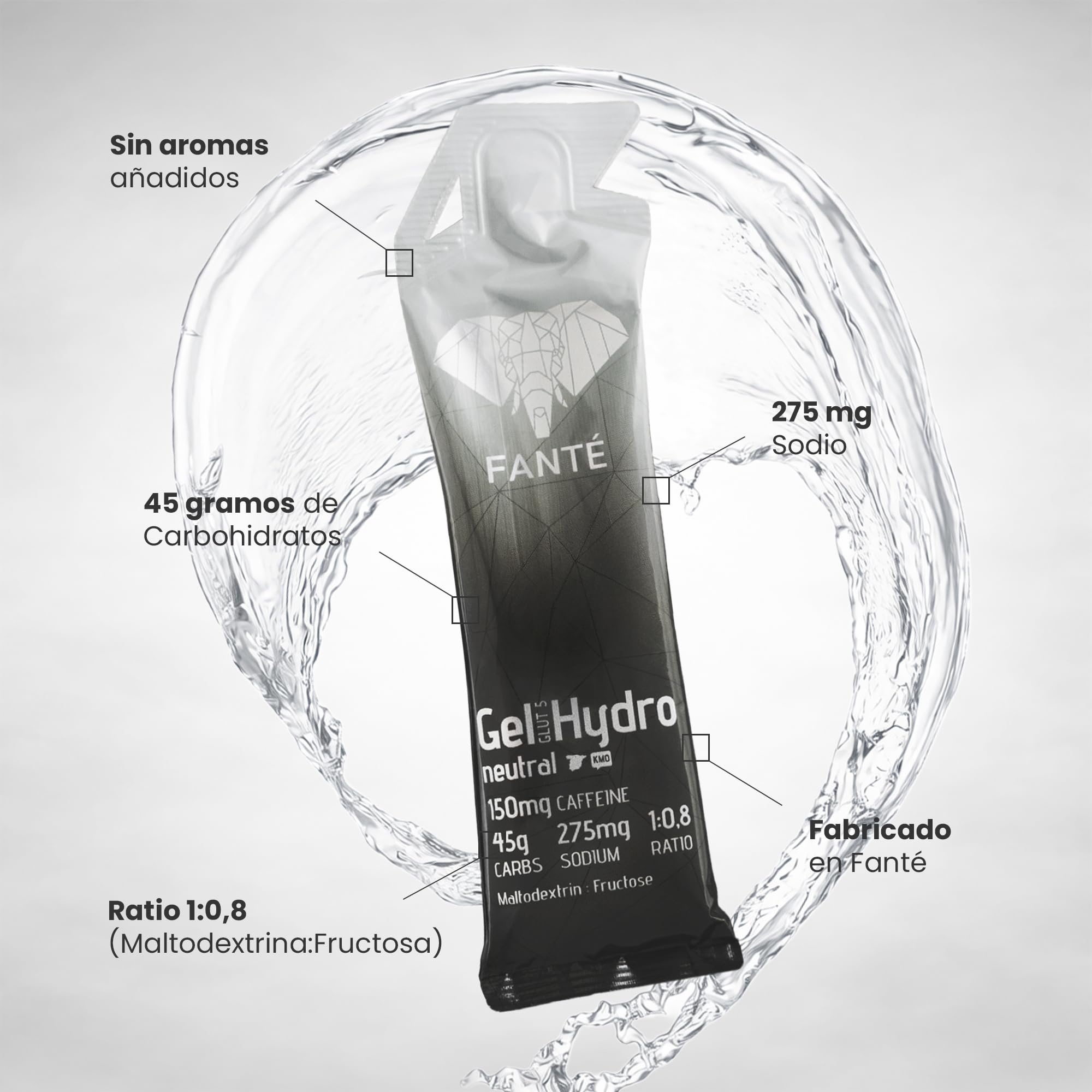 Gel Fanté Hydro 45 Neutro con Cafeína | Gel Energético 45g · Energía + Hidratación | Sabor Neutro Sin Aromas | 275mg Sodio y 150mg cafeína (12)