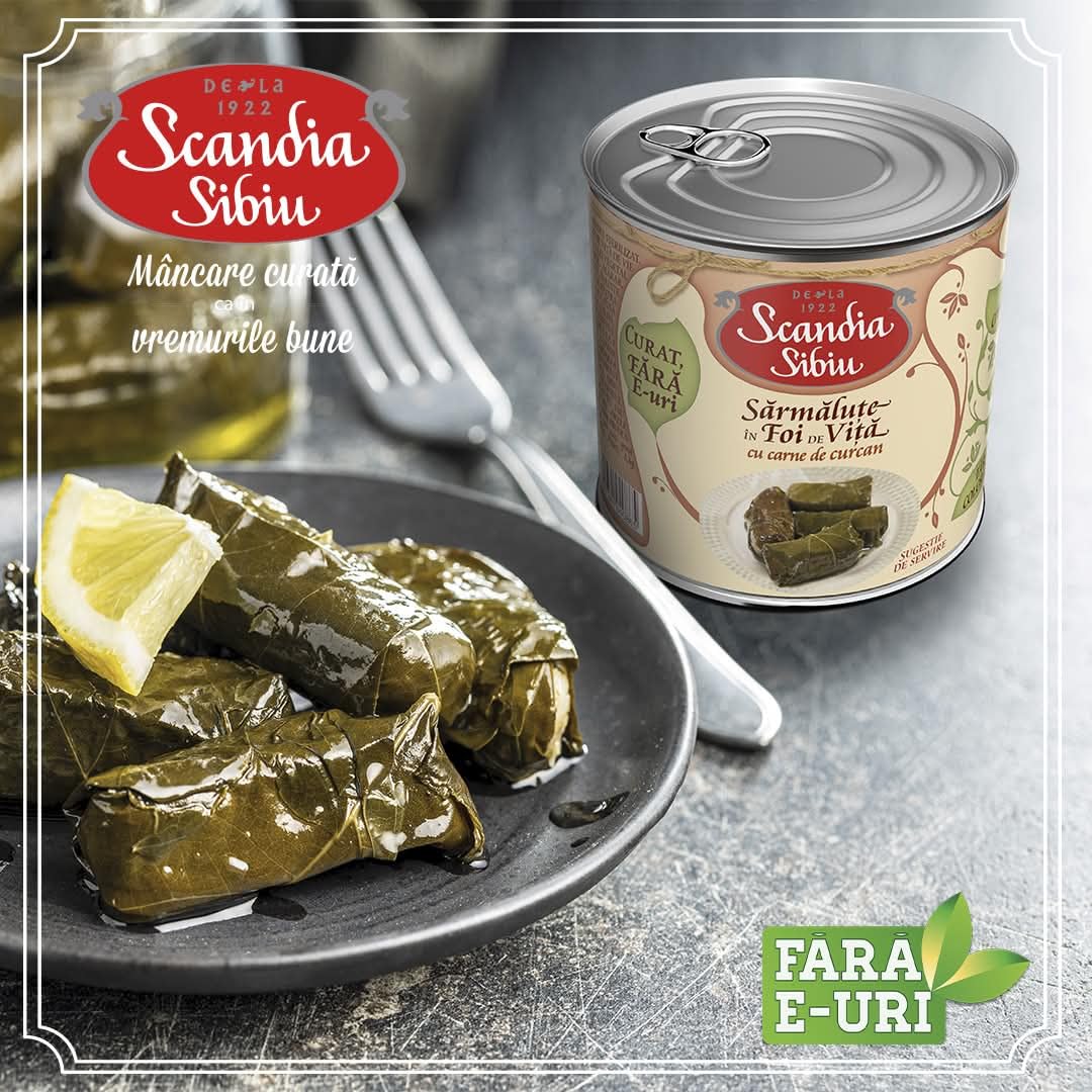 Scandia Sibiu Sarmalute in Foglie di Vite con Carne di Tacchino, Senza Conservanti e Additivi Artificiali, 400g,