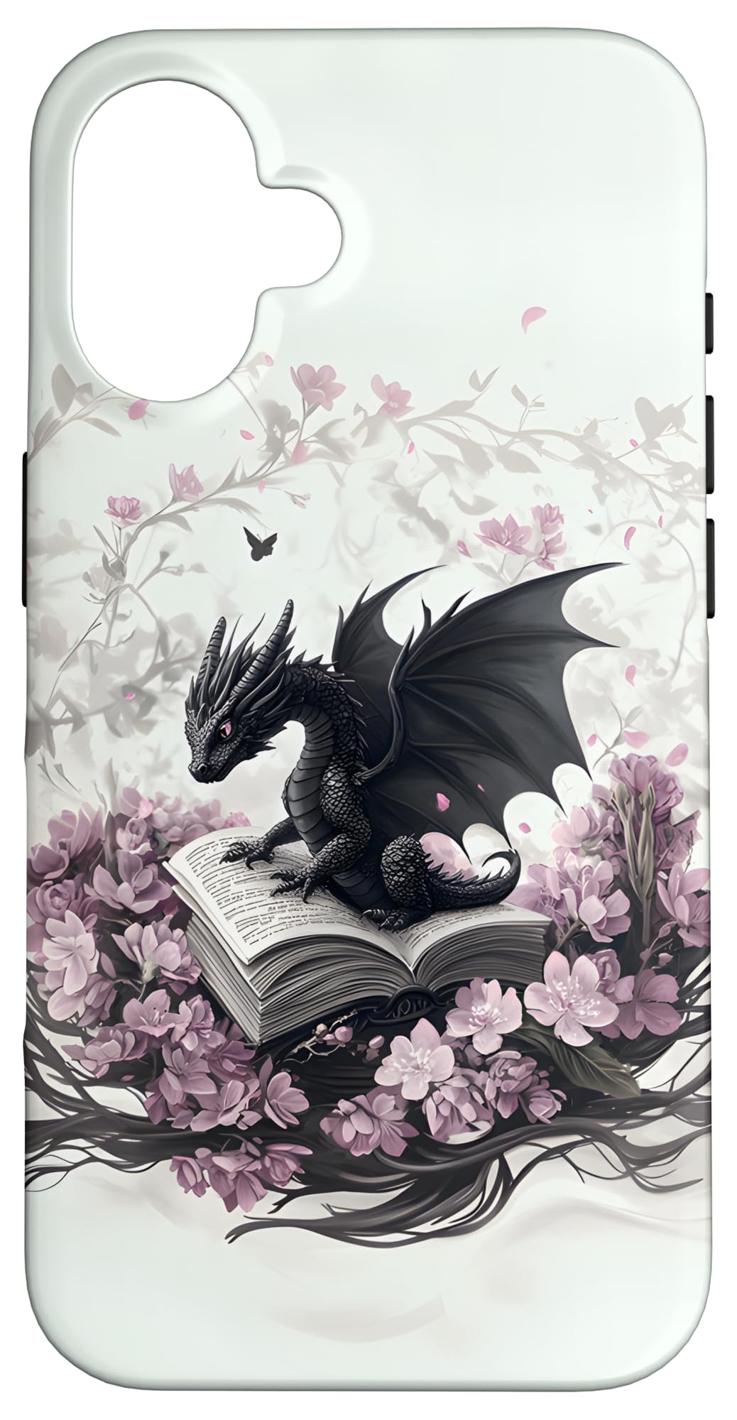 Ethereal Dragon on Book with Pink Flowers Dark Fantasy Art Case for iPhone 16