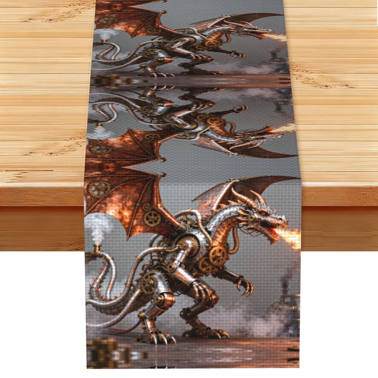 Steampunk Dragon Gear Linen Look Table Runner 13x72-Wrinkle Resistant Farmhouse Style for Dining Table Decor