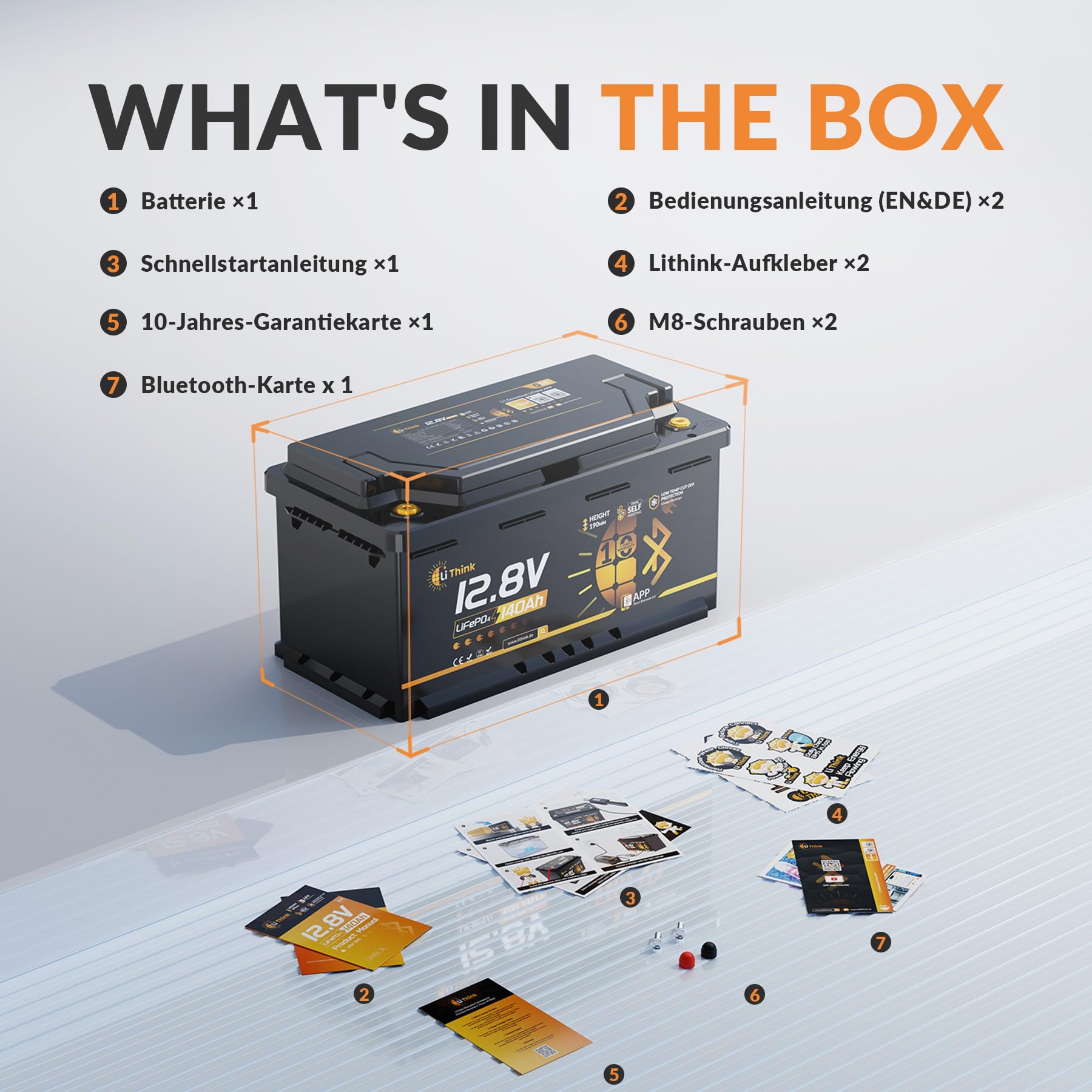 LiFePO4 12V 140Ah H190 Lithium Batterie Bluetooth mit 200A BMS LTP&Heizfunktion DIN H8 L5 Größe, 1792Wh Lithium Batterie Autobatterie für Wohnmobil,Wohnwagen,Boot CB/IEC 62619 ECE R10