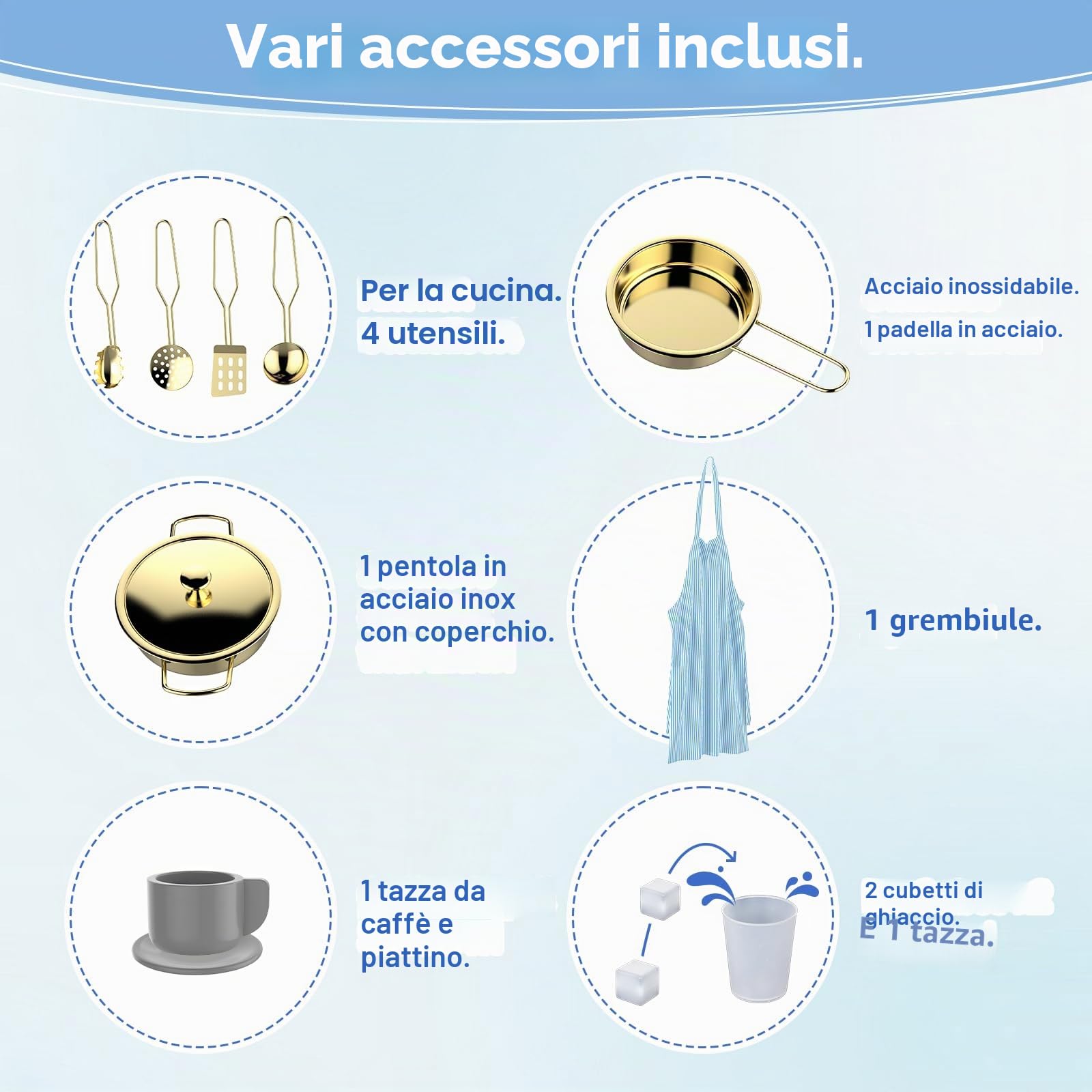 BRINJOY Cucina per bambini, in legno, set da cucina con tende, macchina da caffè, scaffalatura, fornello, lavandino, stoviglie, luce e suono, regalo per ragazze e ragazzi (blu)