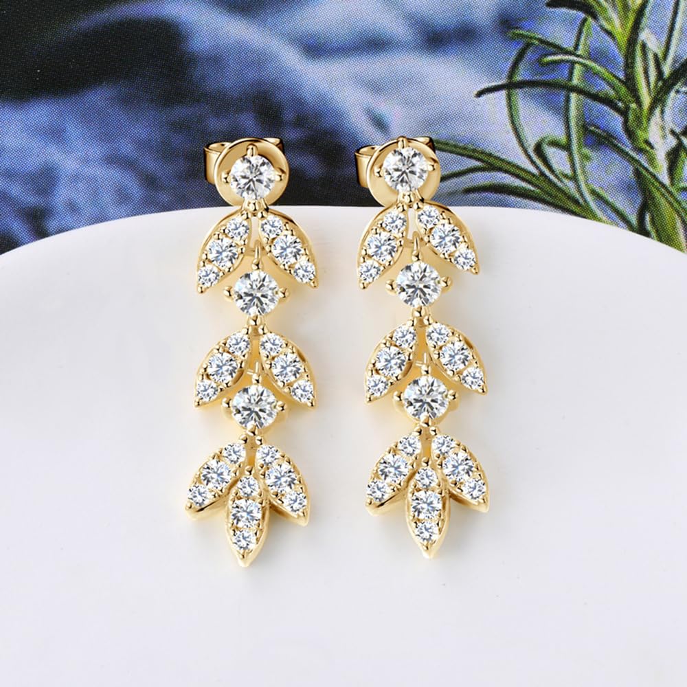 YCTTKDD Moissanit-Tropfen-Ohrringe für Damen, Sterlingsilber, blattförmiger Ohrring, Kristallschmuck