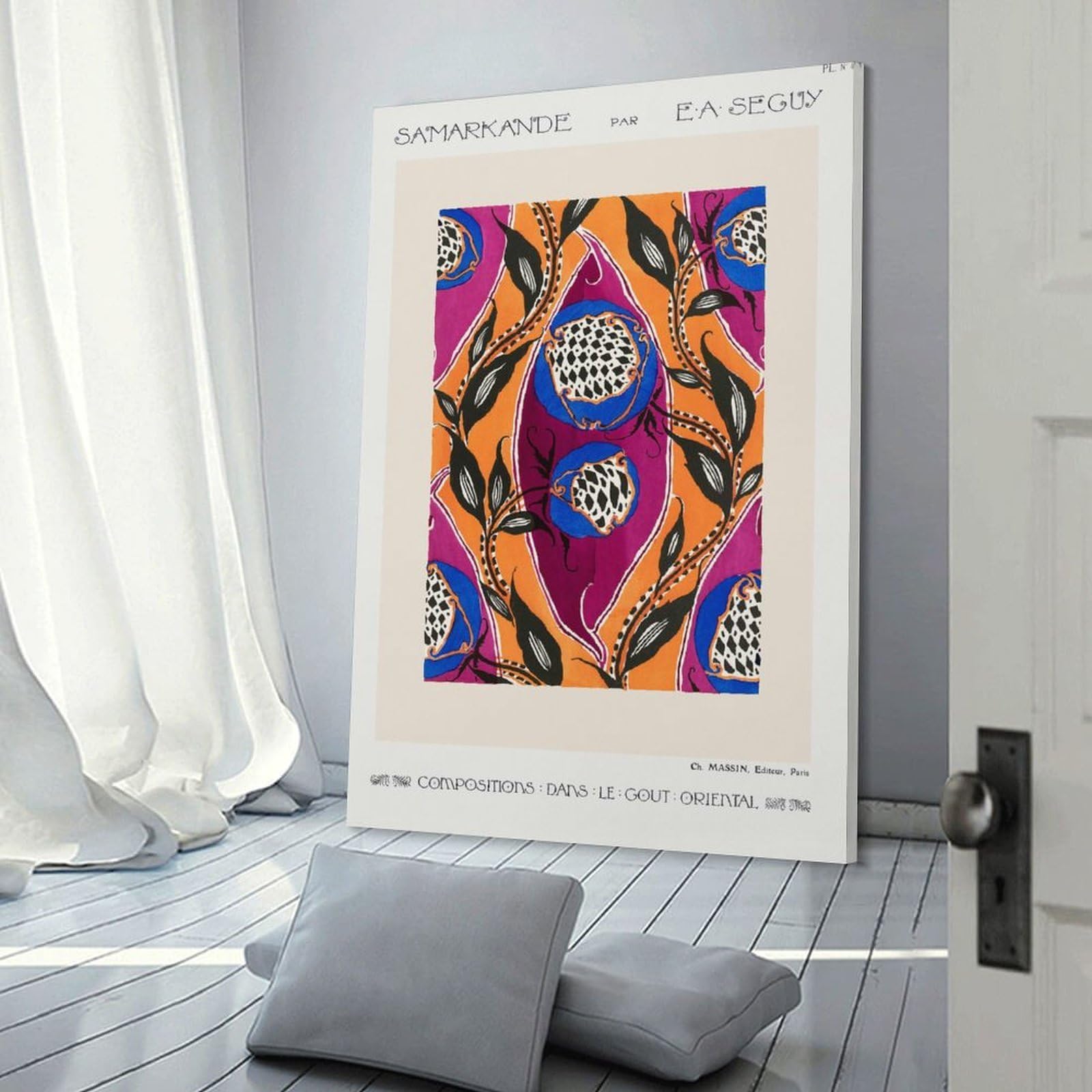 Junmoney Samarkande Oriental Pattern by E.A. Seguy Canvas Wall Art 24x36inch(60x90cm), for Home Lounge, Bedroom Or Reading Nook, Eye Catching Artwork for Blank Walls