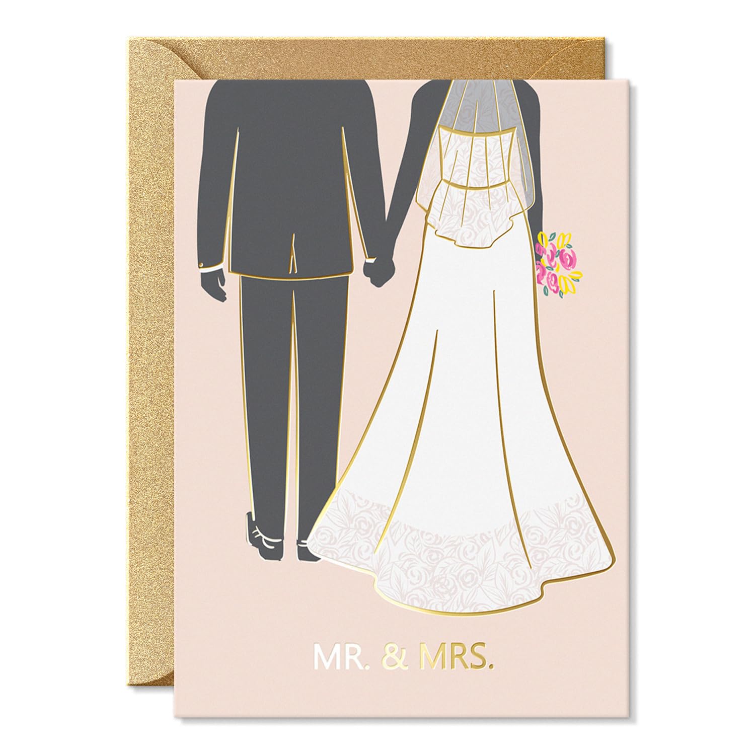 Sweetzer & Orange Wedding Greeting Card – Gold Foil Detailing Thick Stock Luxury Card – Modern Wedding with Gold Kraft Envelope & Sticker – Perfect