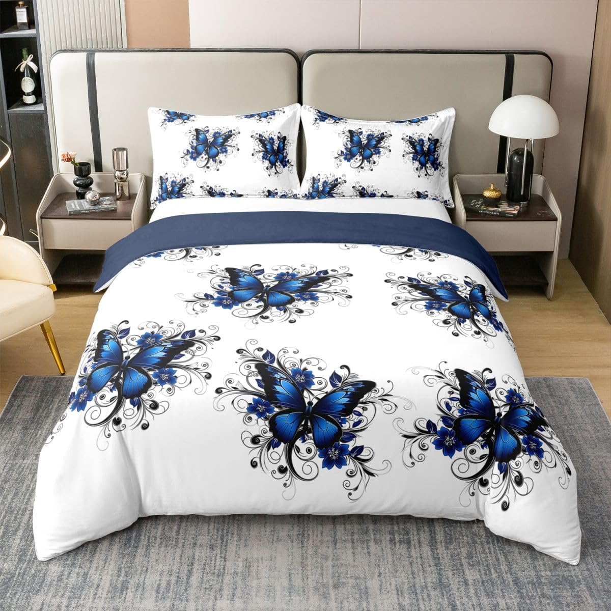 Homewish Romantyczne motyle podwójna poszewka na kołdrę zestaw kawaii kwiatowy bawełna pościel niebieski czarny motyl poszewka na kołdrę tajemniczy owad kwiaty zestawy łóżek
