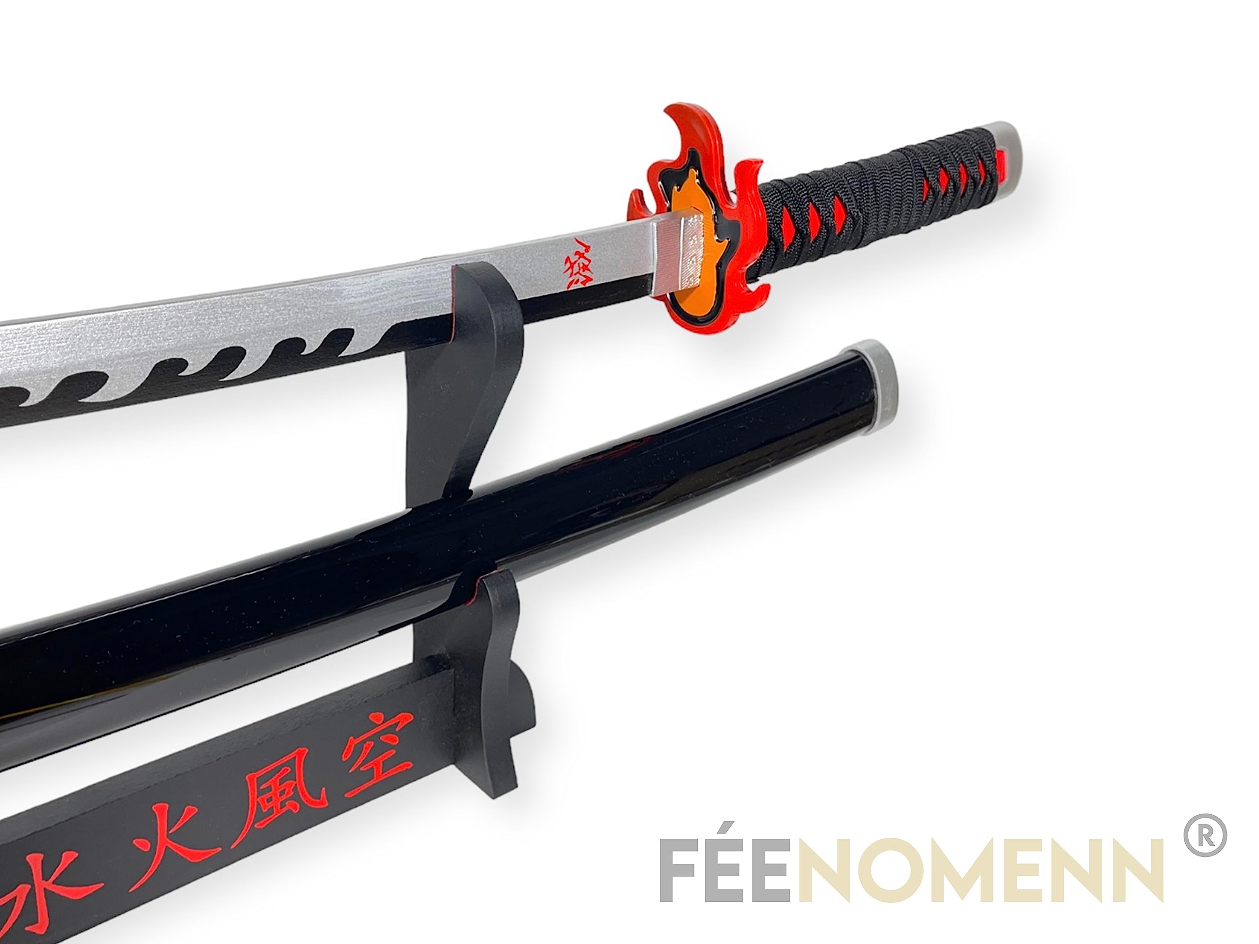 Katana Tanjiro Kamado Red Nichirin - Miecz Drewniany Ostrze - Japoński Stojak W zestawie