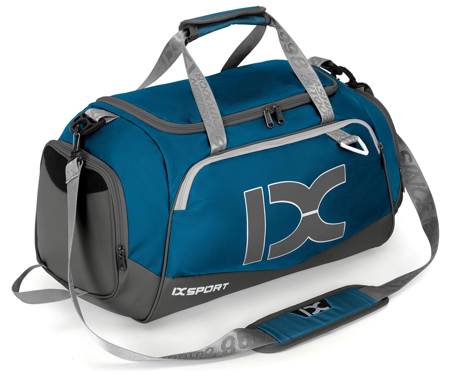 INOXTO Large Foldable Sports Gym Bag with Wet and Dry Pockets and Shoe Compartment for Men and Women, Weekend Overnight Camping Travel Duffel Bag (Blue with White, Standard)