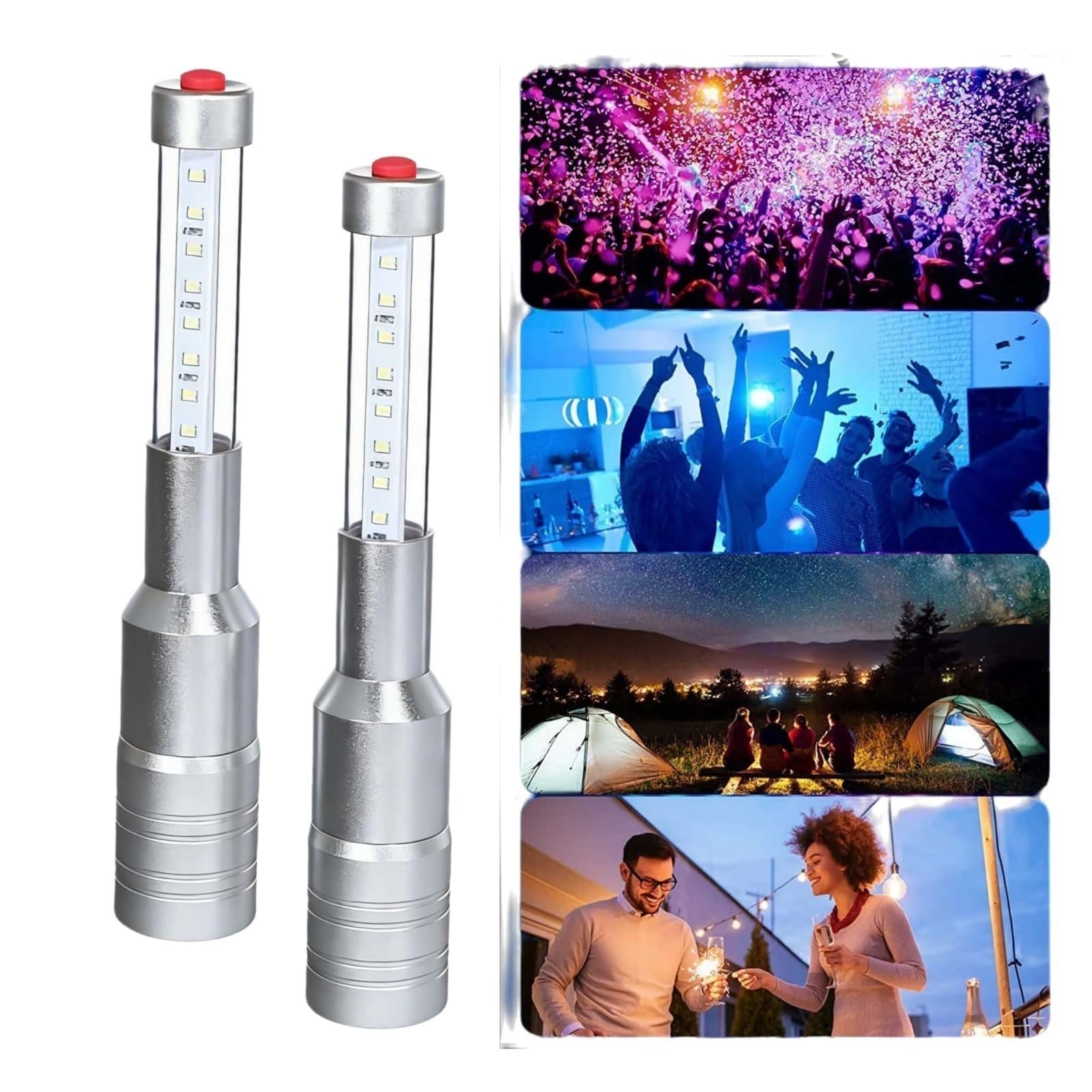 Lote de 2 lámparas LED para botella, varillas estroboscópicas y luminosas recargables para botellas de champán, bar, club, fiesta, cumpleaños, boda, eventos