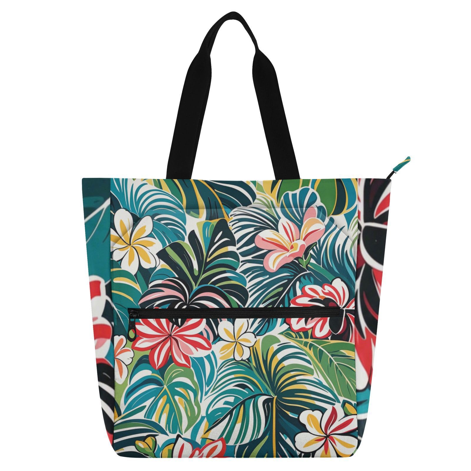 Bolsa de tela con flores hawaianas para libros y compras escolares 8