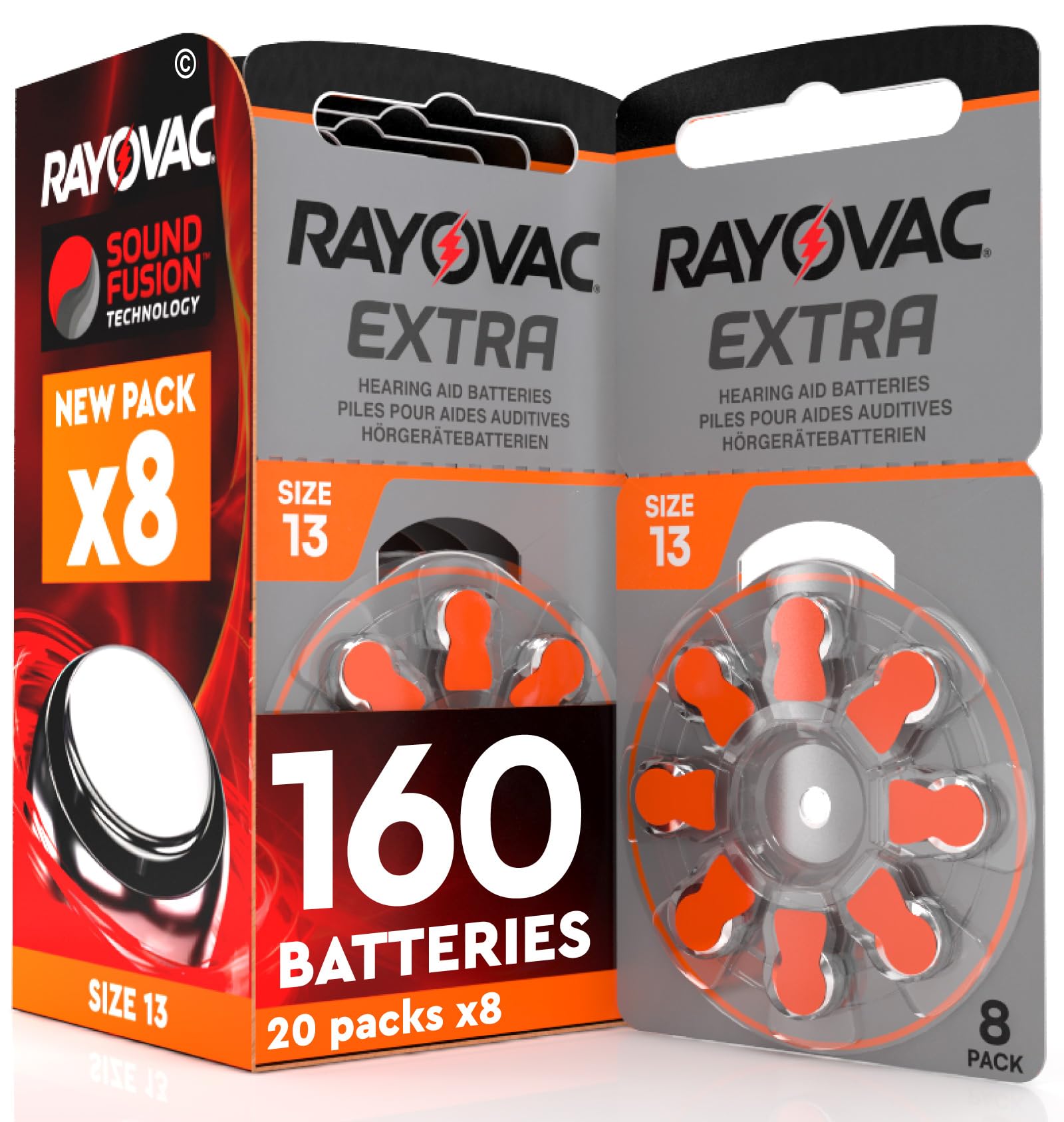160 Batterie Per Apparecchi Acustici Rayovac Extra 13. Tecnologia Sound Fusion - 20 Blister da 8 Pile