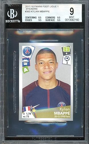 KYLIAN MBAPPE Rookie Card 2017-18 Panini Foot Ligue 1 Stickers #383 BGS 9
