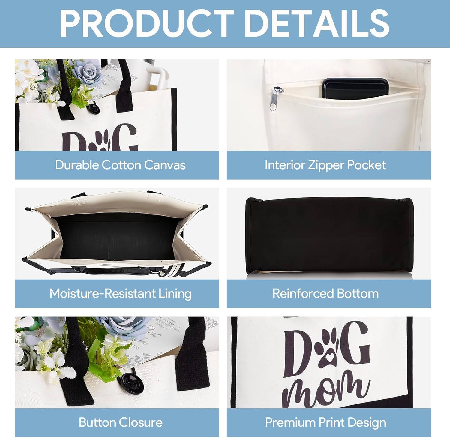 2 Pcs Dog Mom Gifts for Women Gifts for Dog Lovers Women Includes Tote Bag & Pouch Practical Tote Bag Set for Birthday Christmas Gift Reusable Tote and Pouch Set for Shopping Travel Picnic - Image 6