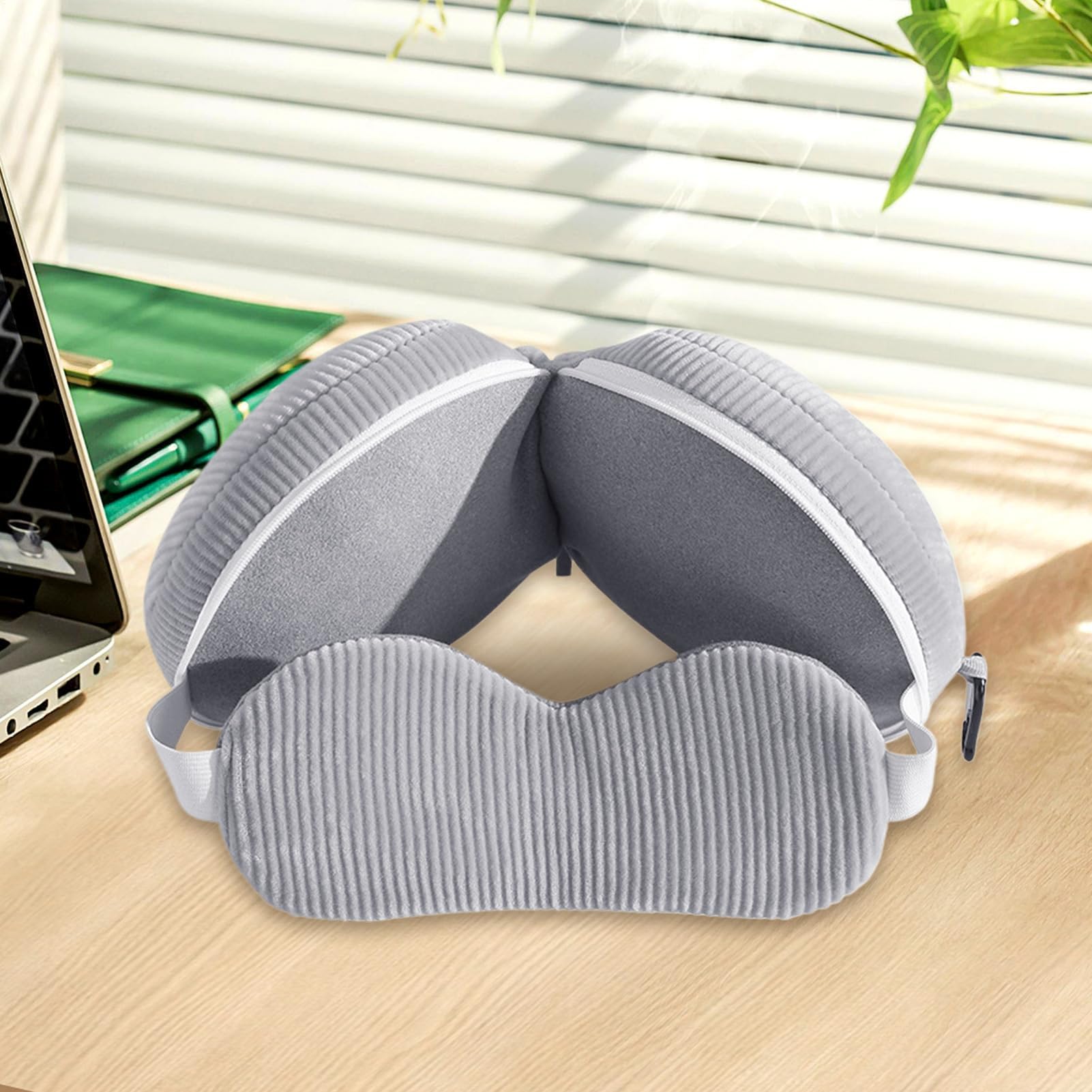 XJBTBA Lekka poduszka podróżna, miękka poduszka samolotowa, zagłówek podróżny z osłoną oczu, wygodna poduszka pod szyję, poduszka kempingowa o ergonomicznym stylu, akcesorium wakacyjne do spania w