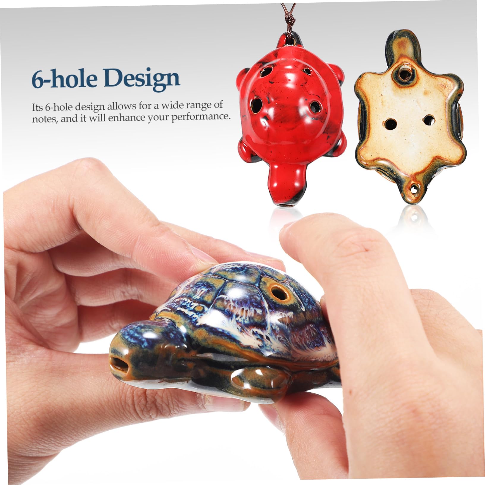 Mikinona Ocarina Tortue en Céramique Blanche, Instrument Polyvalent à Six Trous, Lot de 2 Pièces Finition Fine et Forme Mignonne pour Débutants