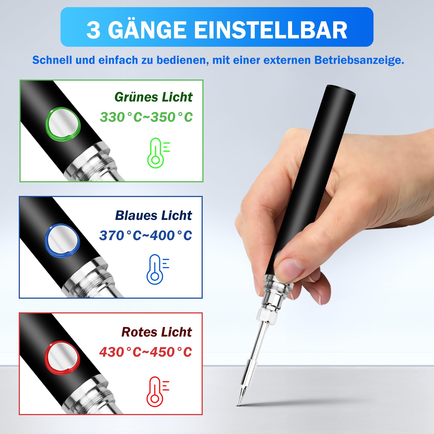 KKMOL zestaw do lutowania, akumulator USB do lutowania z 3 stopniami regulacji temperatury 330°C – 450°C, 3 groty lutownicze, stojak do lutownicy, drut lutowniczy, profesjonalna bezpieczna lutownica