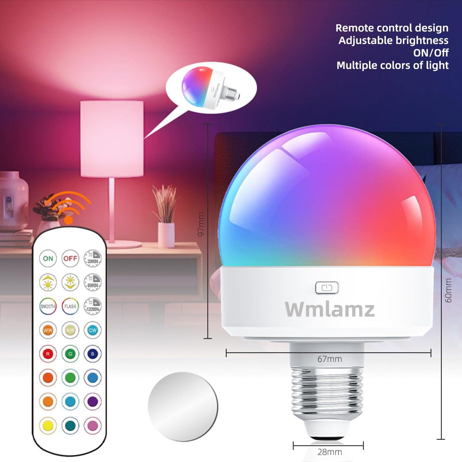 Bombillas Inteligentes Recargables, Con Mando A Distancia E26/E27 LED Bombillas De Emergencia RGBCW Color Para Aplique Inalámbrico De Pared (Color : 4 Packs)