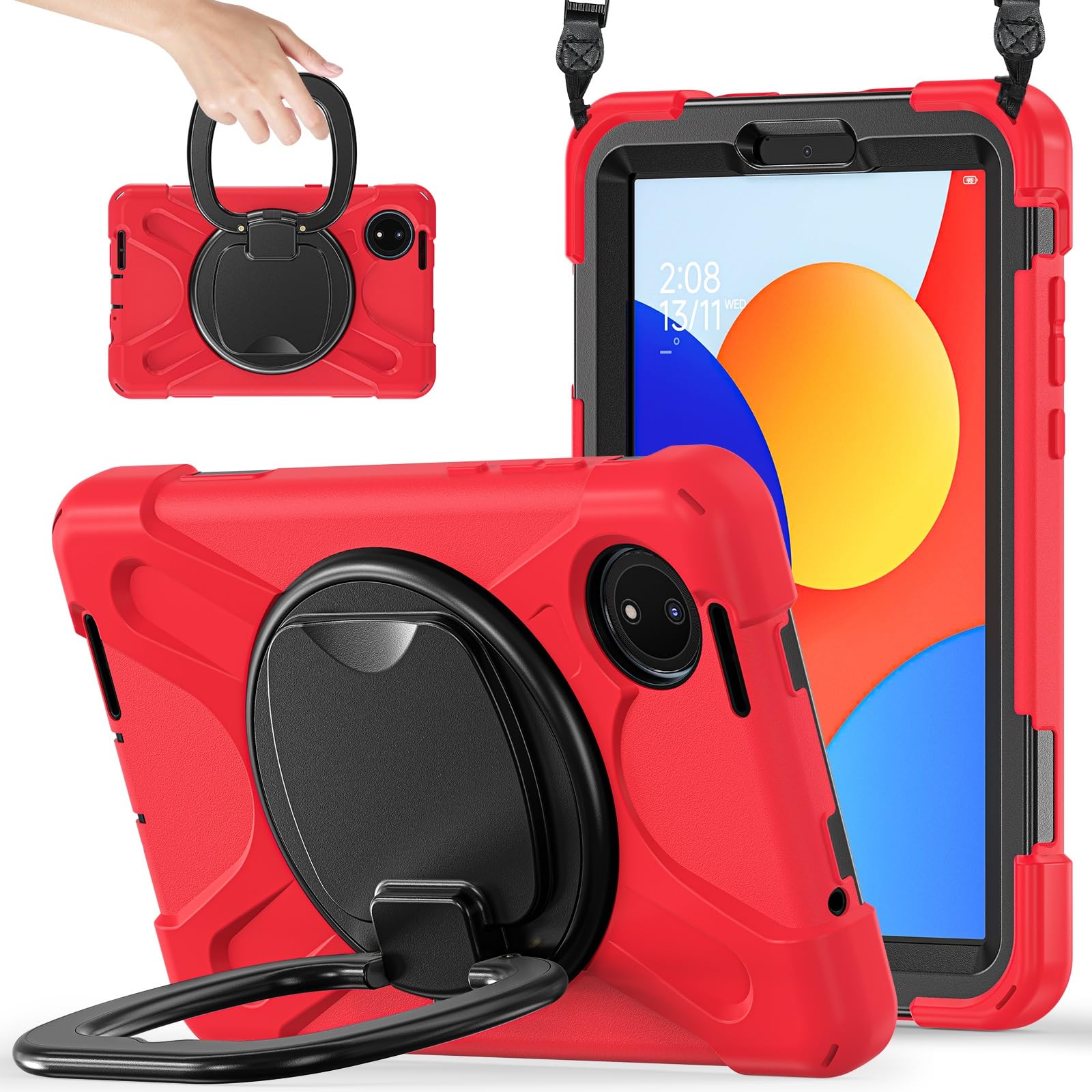 Pełne etui ochronne Obudowa kompatybilna z tabletem Xiaomi Redmi Pad SE 8,7 cala 2024, wytrzymała obudowa odporna na wstrząsy, solidna obudowa z obrotową podpórką 360 stopni, pasek na rękę/ramię kompa