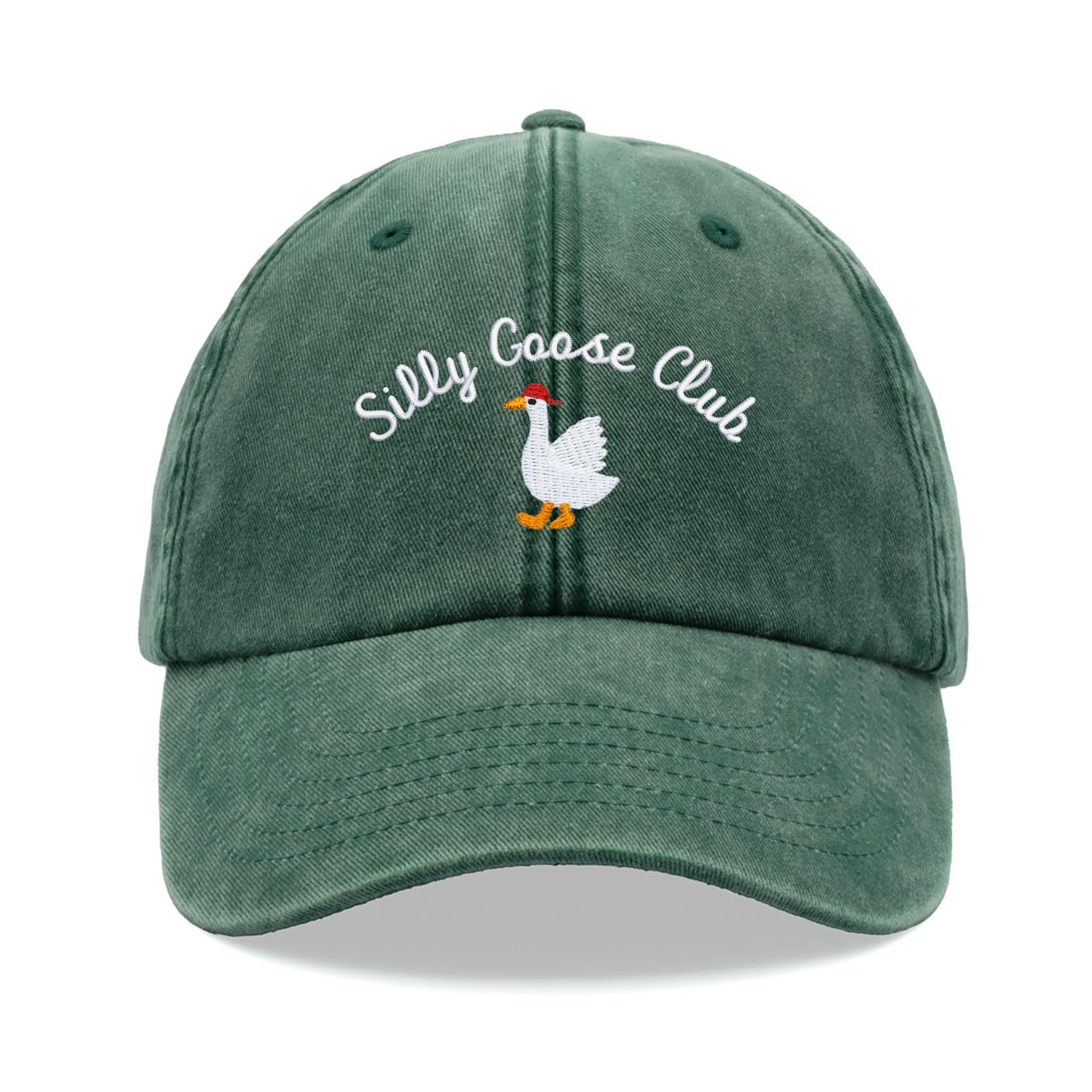 Silly Goose Club Baseball Cap Vintage Washed Unisex Dad Hat Adjustable Bottle Green