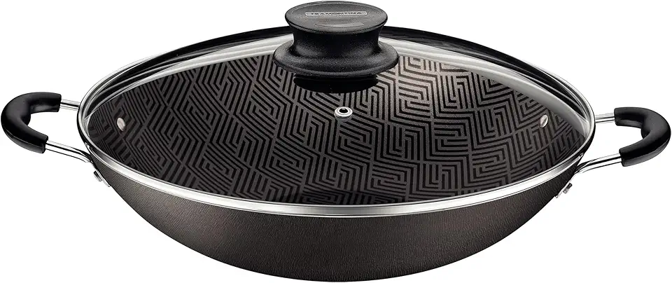 Wok Tramontina Paris Em Alumínio Com Revestimento Interno E Externo Em Antiaderente Starflon Max Chumbo Com Tampa De Vidro 36 Cm 6,0 L