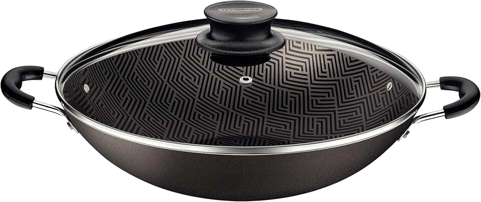 Wok Tramontina Paris Em Alumínio Com Revestimento Interno E Externo Em Antiaderente Starflon Max Chumbo Com Tampa De Vidro 36 Cm 6,0 L