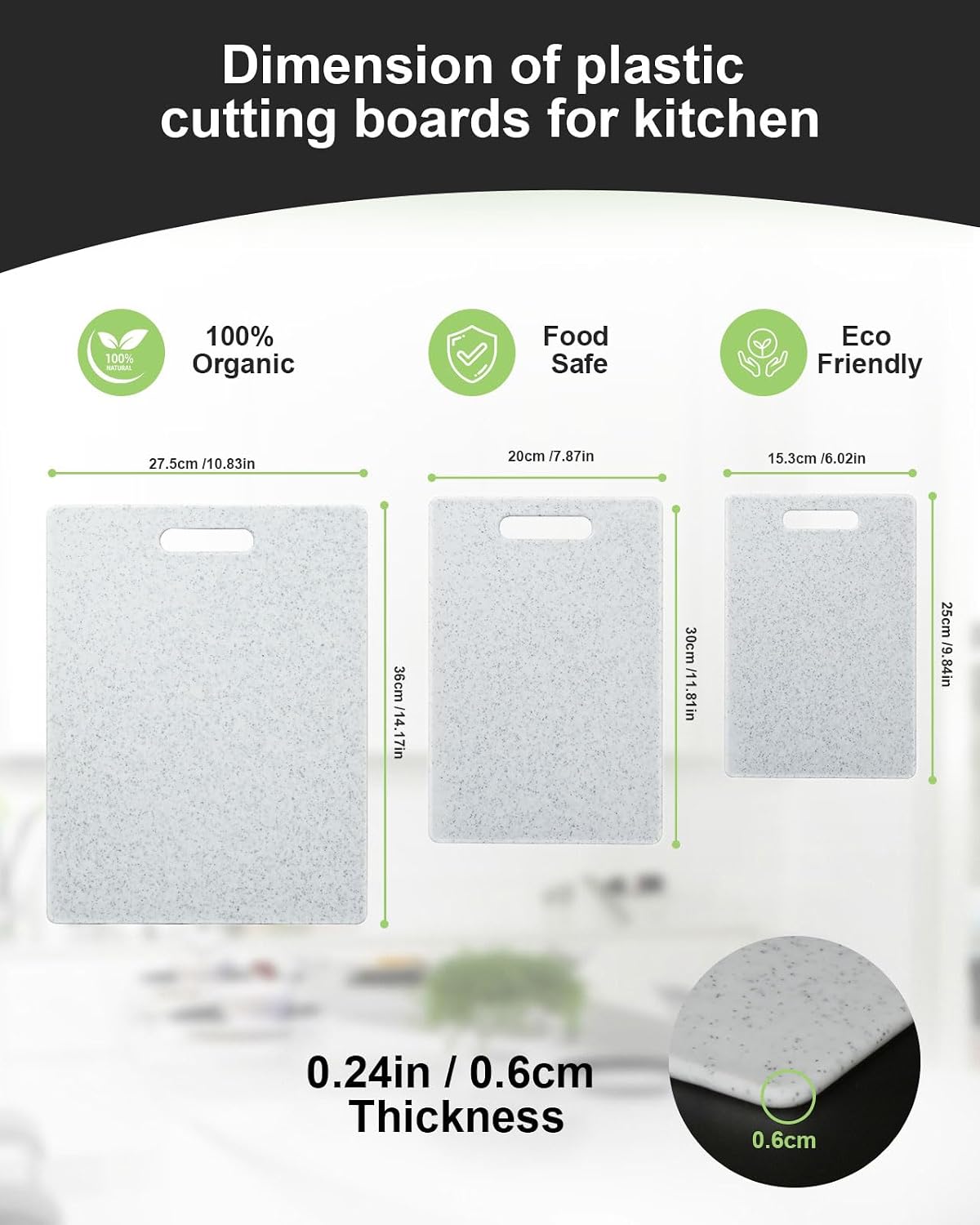 Cutting Board Set of 3 for Kitchen, Dishwasher Safe Plastic Chopping Boards with Easy Grip Handle, BPA Free Reversible Cutting Boards for Meat, Vegetables, Fruits