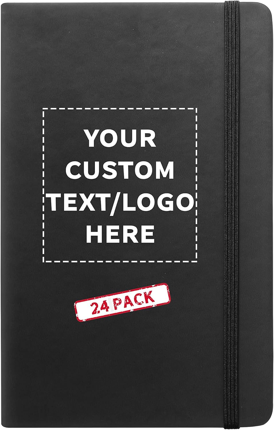 DISCOUNT PROMOS 24 Barrington Hardcover Journals with Band Pack - Customizable Text, Logo - 80 pages, Shimmer Cover, Ribbon bookmark - Black
